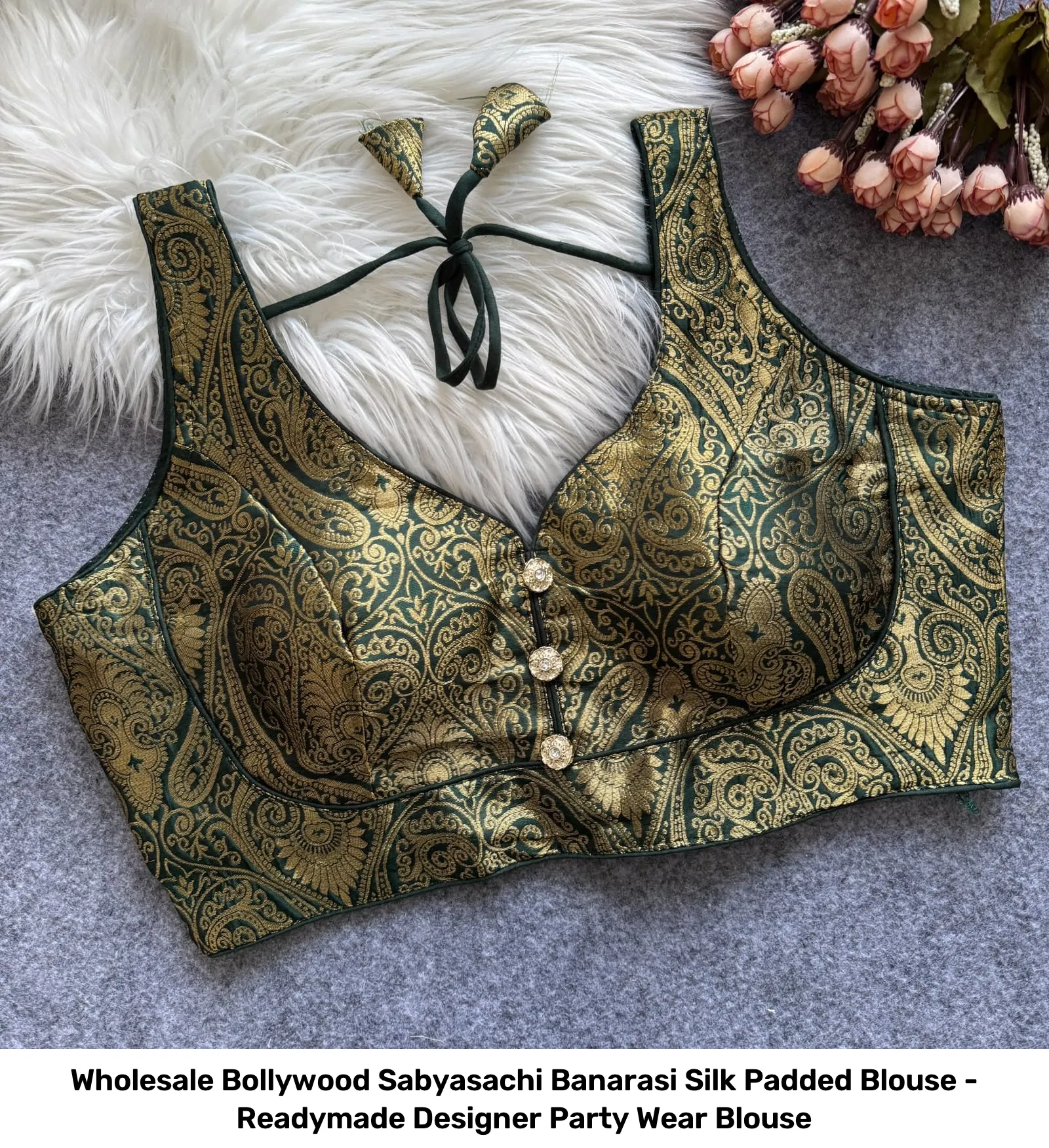 Wholesale Bollywood Sabyasachi Banarasi Silk Padded Blouse - Readymade Designer Party Wear Blouse 6