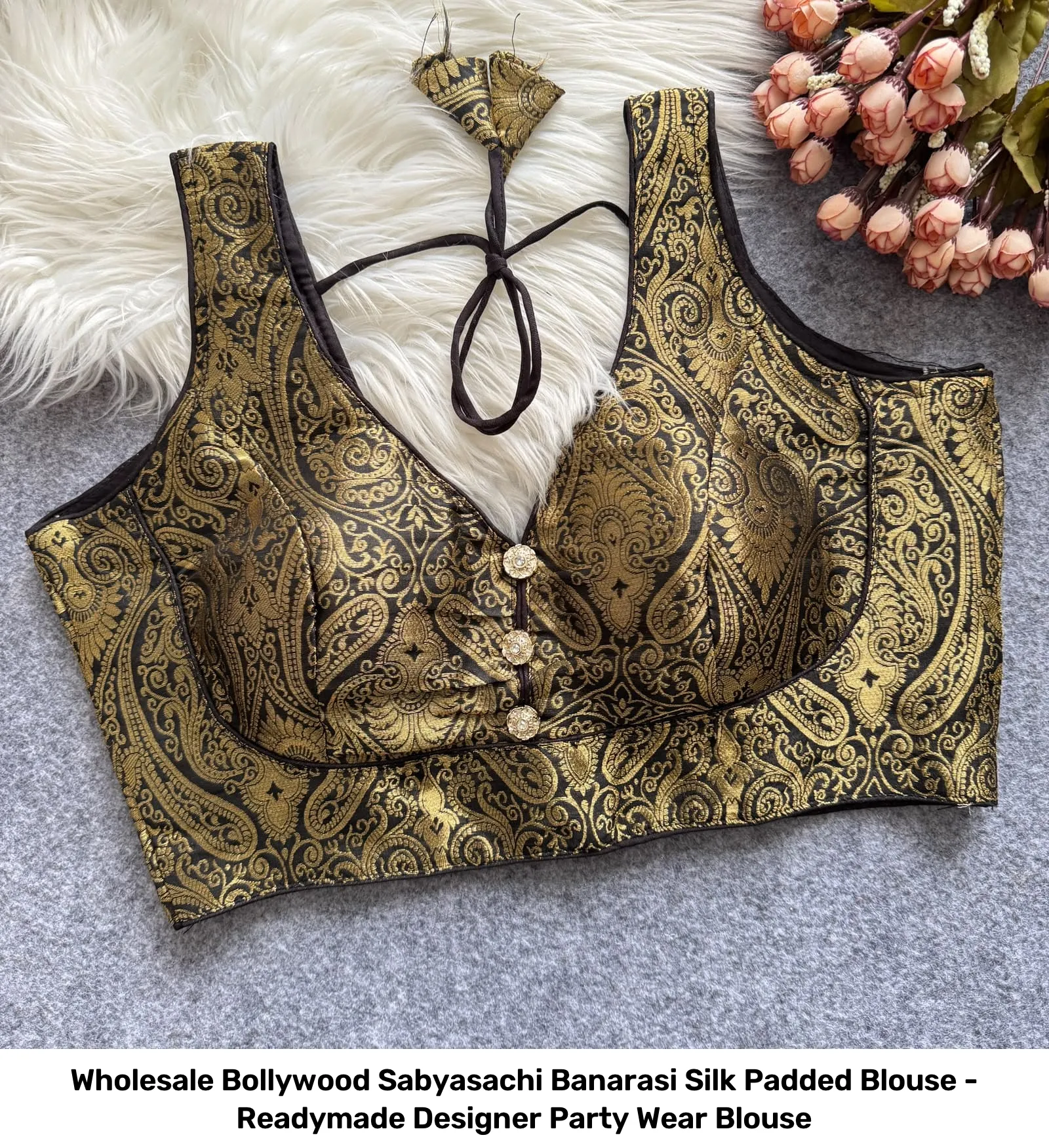 Wholesale Bollywood Sabyasachi Banarasi Silk Padded Blouse - Readymade Designer Party Wear Blouse 7