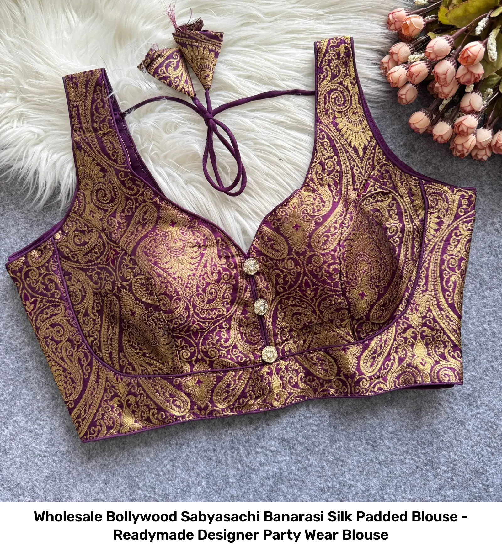 Wholesale Bollywood Sabyasachi Banarasi Silk Padded Blouse - Readymade Designer Party Wear Blouse 8