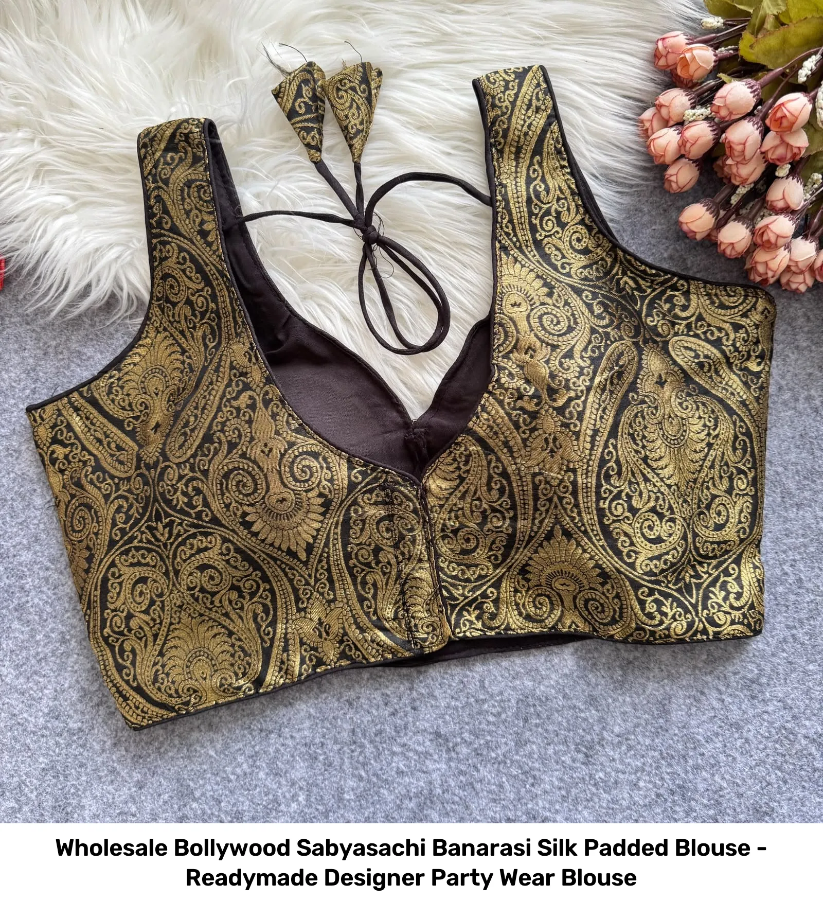 Wholesale Bollywood Sabyasachi Banarasi Silk Padded Blouse - Readymade Designer Party Wear Blouse 9