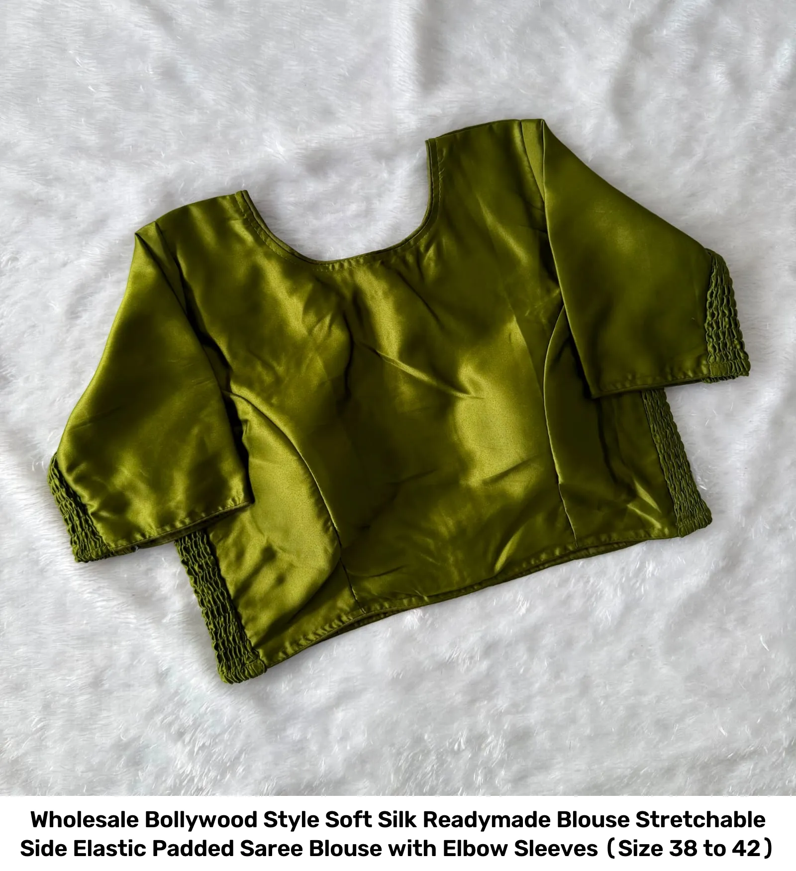 Wholesale Bollywood Style Soft Silk Readymade Blouse – Stretchable Side Elastic Padded Saree Blouse with Elbow Sleeves (Size 38 to 42) 10