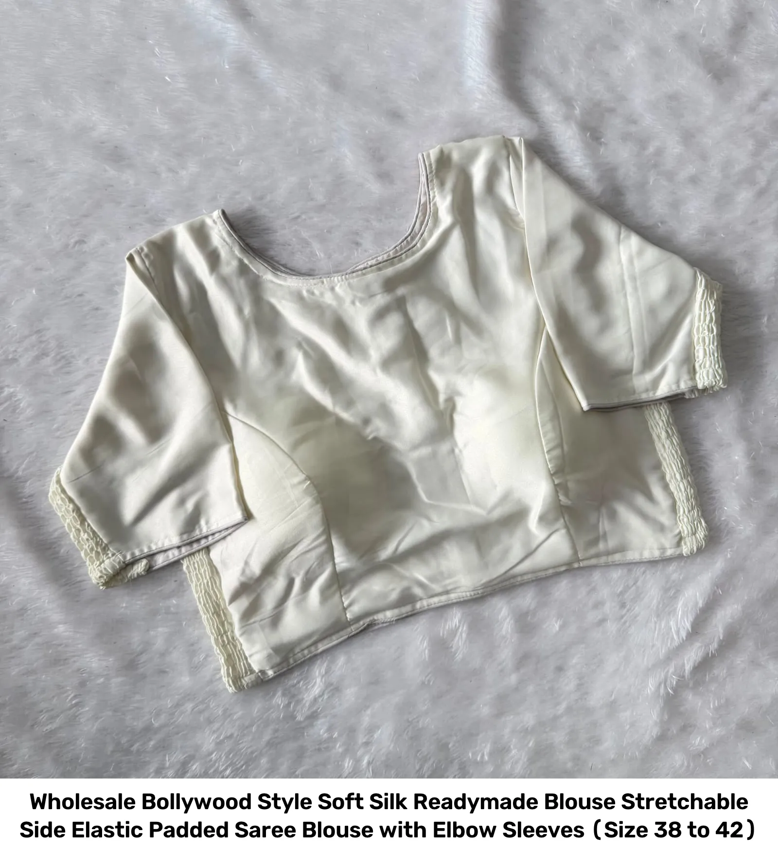 Wholesale Bollywood Style Soft Silk Readymade Blouse – Stretchable Side Elastic Padded Saree Blouse with Elbow Sleeves (Size 38 to 42) 11