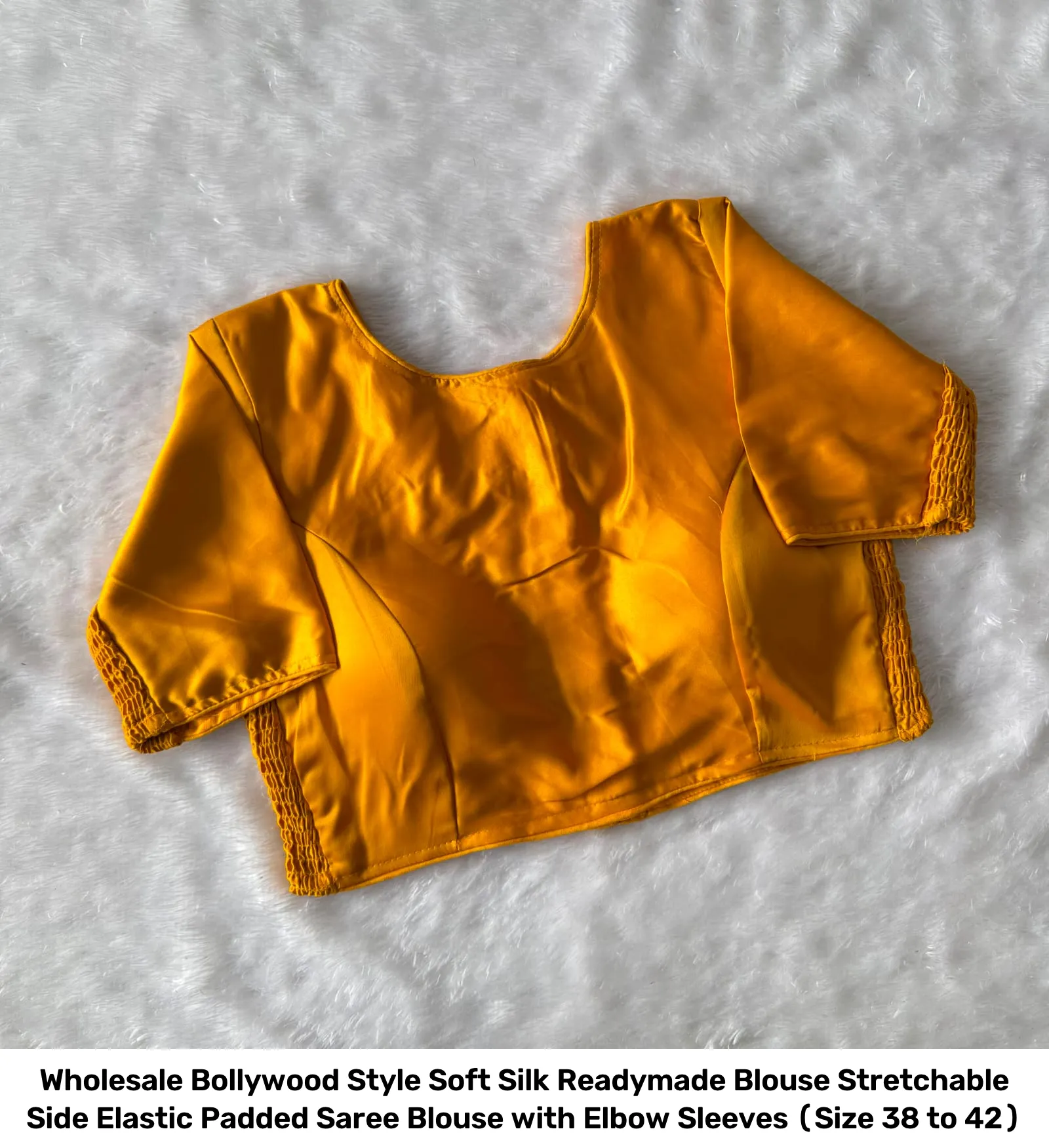 Wholesale Bollywood Style Soft Silk Readymade Blouse – Stretchable Side Elastic Padded Saree Blouse with Elbow Sleeves (Size 38 to 42) 13
