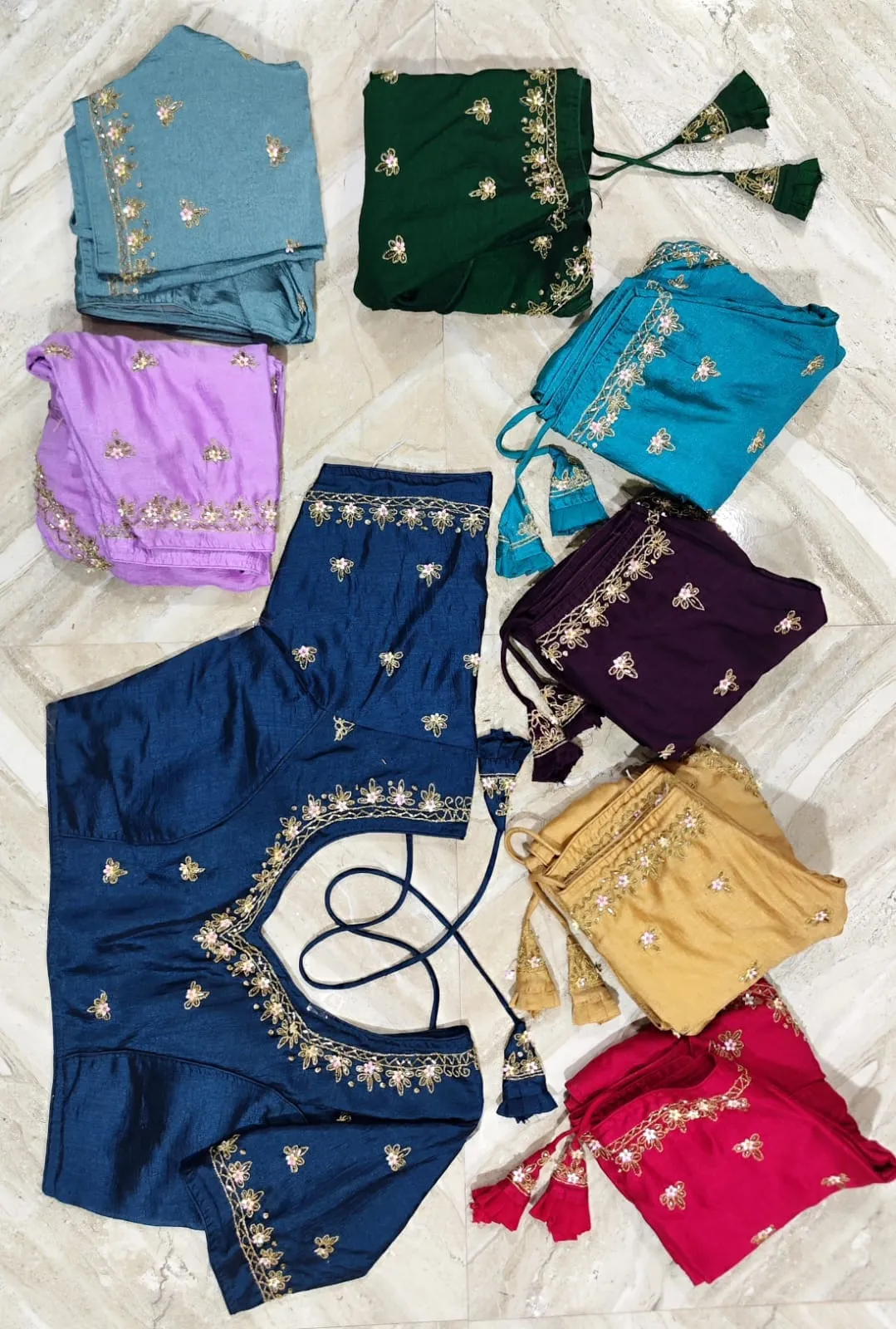 Wholesale Bridal Handwork Silk Readymade Blouse – Padded Back Open Dori Saree Choli with Glass Sleeves (Free Size 32–44)
