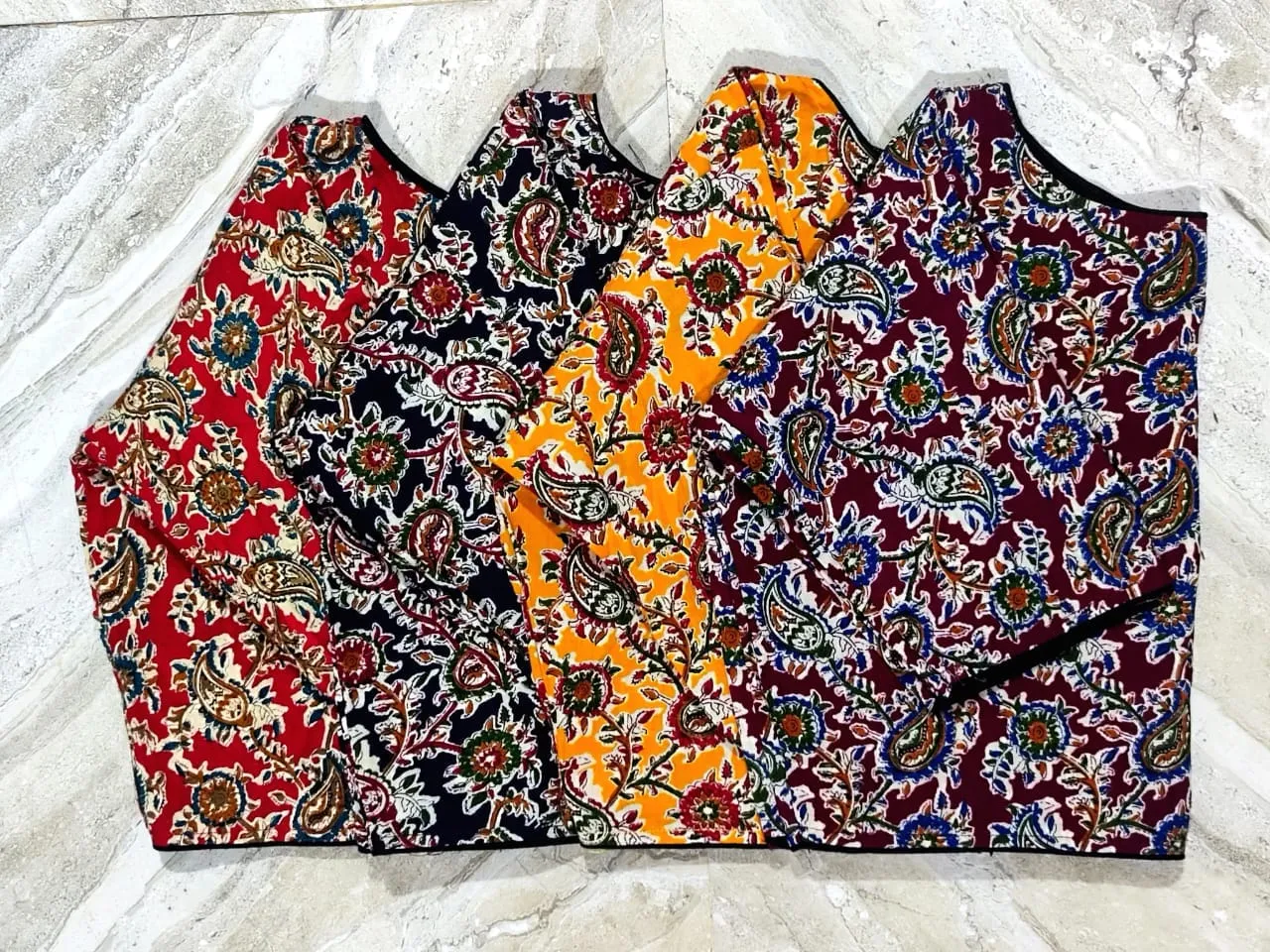 Wholesale Cotton Kalamkari Print Front-Open Blouse | Unpadded Readymade Designer Blouse (Size 32-44)