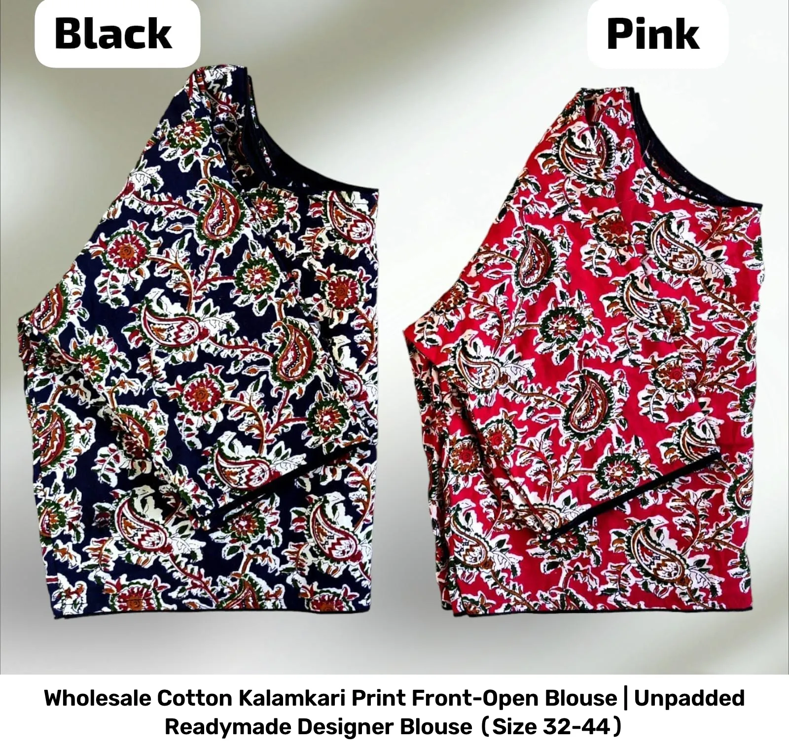 Wholesale Cotton Kalamkari Print Front-Open Blouse | Unpadded Readymade Designer Blouse (Size 32-44) 3