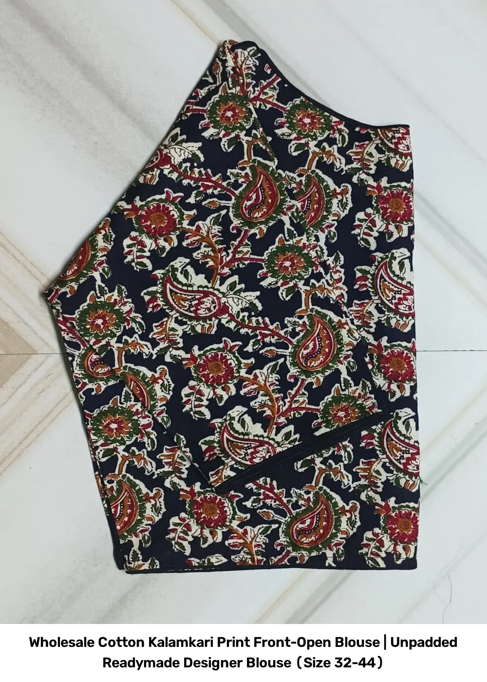 Wholesale Cotton Kalamkari Print Front-Open Blouse | Unpadded Readymade Designer Blouse (Size 32-44) 5