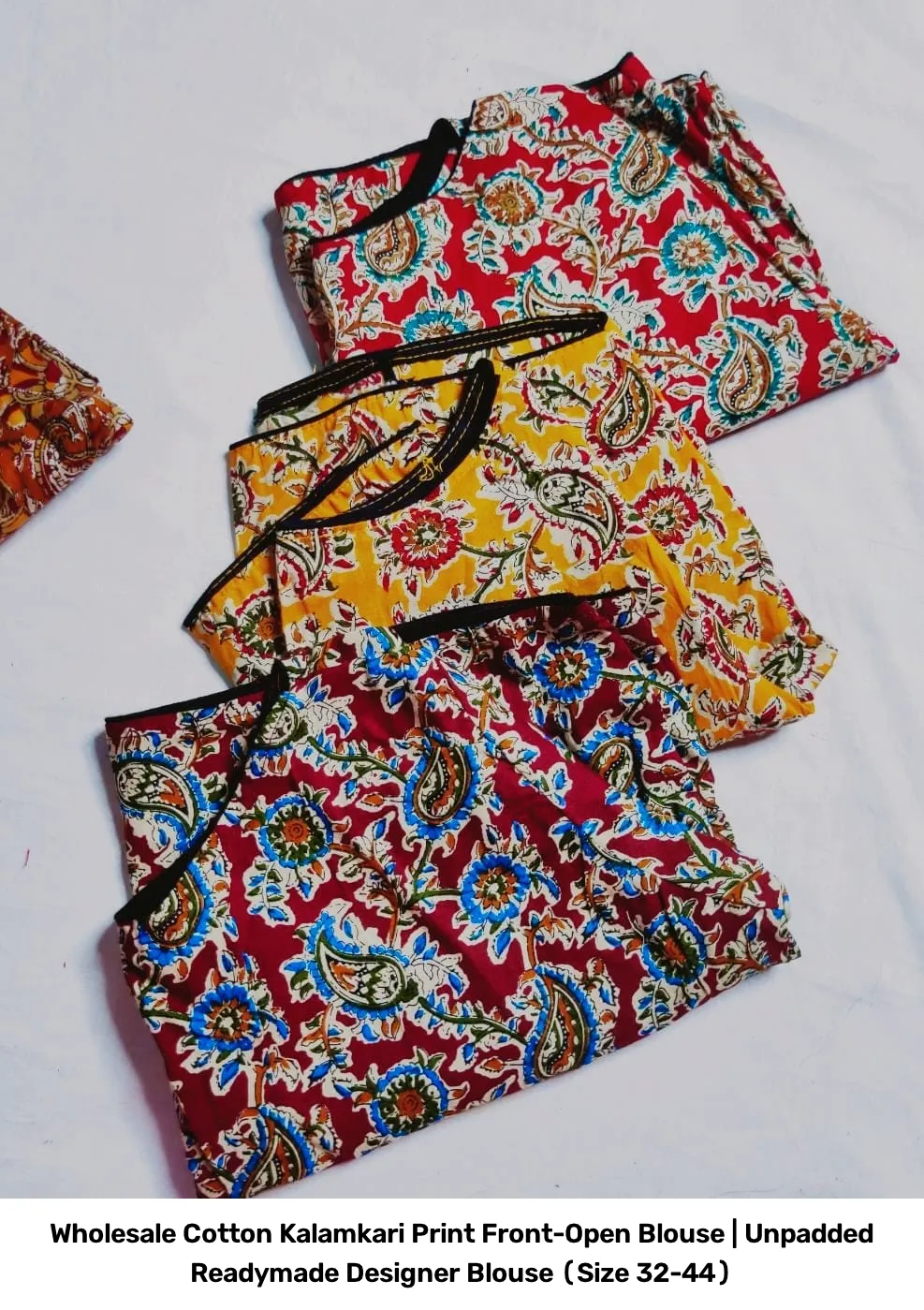 Wholesale Cotton Kalamkari Print Front-Open Blouse | Unpadded Readymade Designer Blouse (Size 32-44) 6