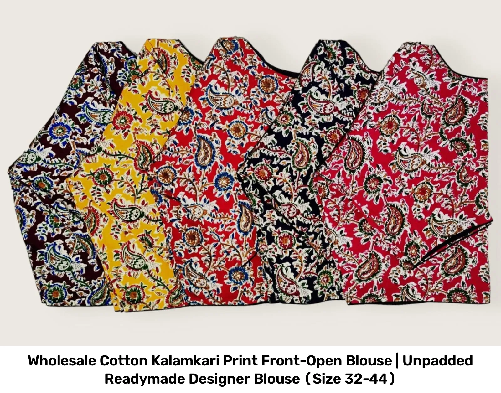 Wholesale Cotton Kalamkari Print Front-Open Blouse | Unpadded Readymade Designer Blouse (Size 32-44) 7