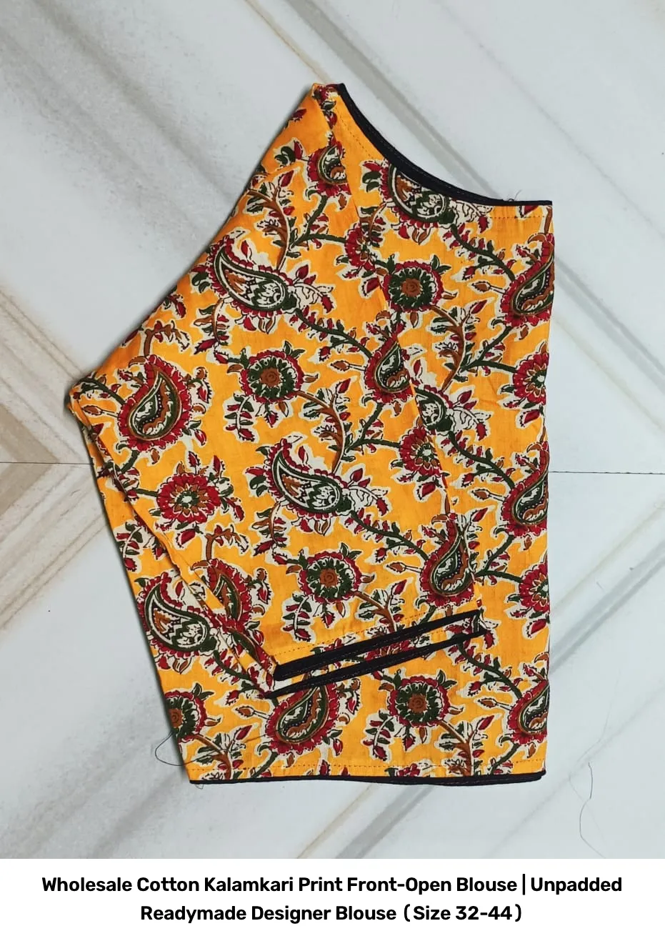 Wholesale Cotton Kalamkari Print Front-Open Blouse | Unpadded Readymade Designer Blouse (Size 32-44) 9