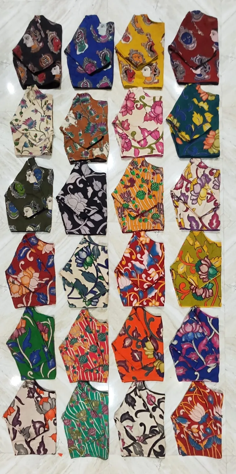 Wholesale Cotton Pen Kalamkari Print Boatneck Blouse | Front-Open Readymade Designer Blouse (Size 32-44)