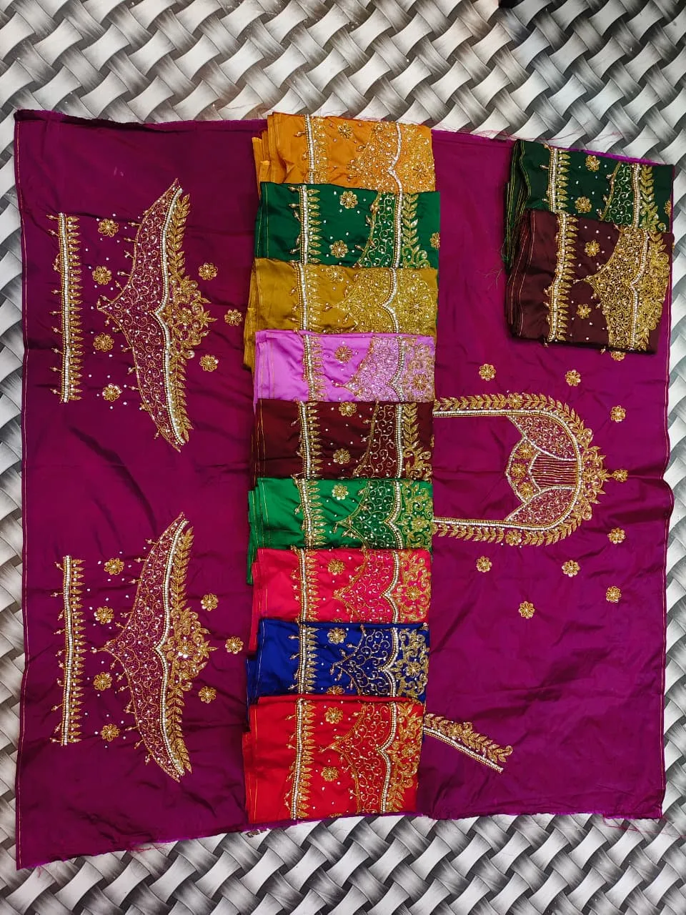 Wholesale Crown Arch Sleeve Aari Work Blouse Piece – Bridal Silk Hand Embroidery with Multi-Color Options
