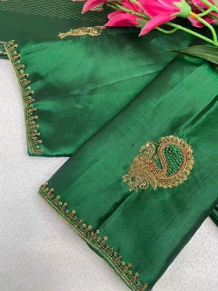 Wholesale Dark Green Peacock Motif Maggam Work Blouse | Bulk Designer Saree Blouses Supplier 1