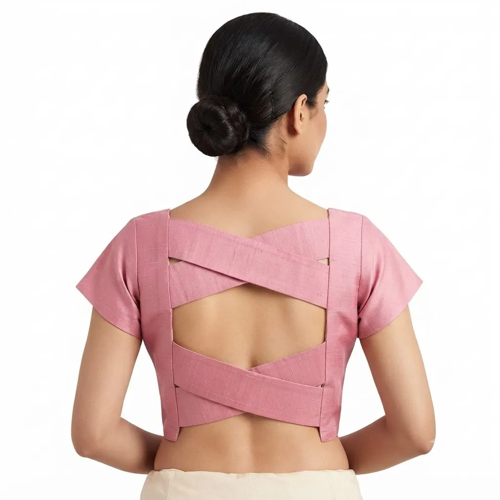 Wholesale Designer Cross-Strap Silk Blouse | Bulk Readymade Saree Blouses Supplier