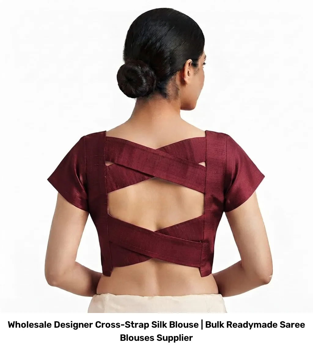 Wholesale Designer Cross-Strap Silk Blouse | Bulk Readymade Saree Blouses Supplier 2