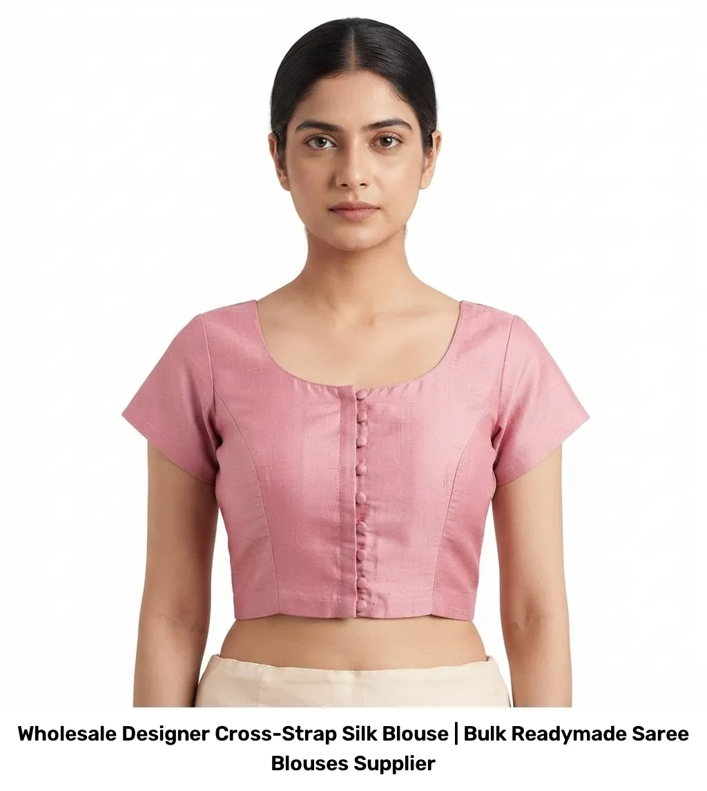 Wholesale Designer Cross-Strap Silk Blouse | Bulk Readymade Saree Blouses Supplier 4