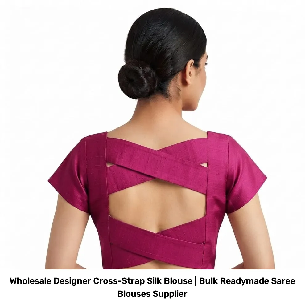 Wholesale Designer Cross-Strap Silk Blouse | Bulk Readymade Saree Blouses Supplier 6