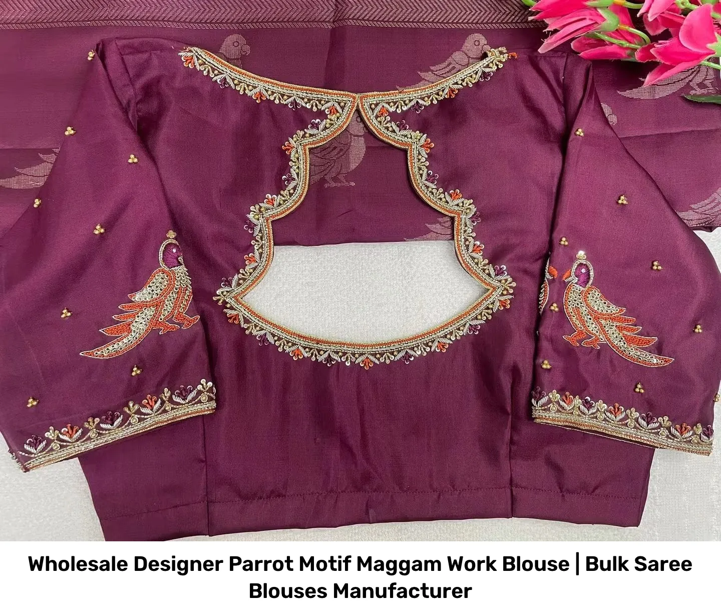 Wholesale Designer Parrot Motif Maggam Work Blouse | Bulk Saree Blouses Manufacturer 3