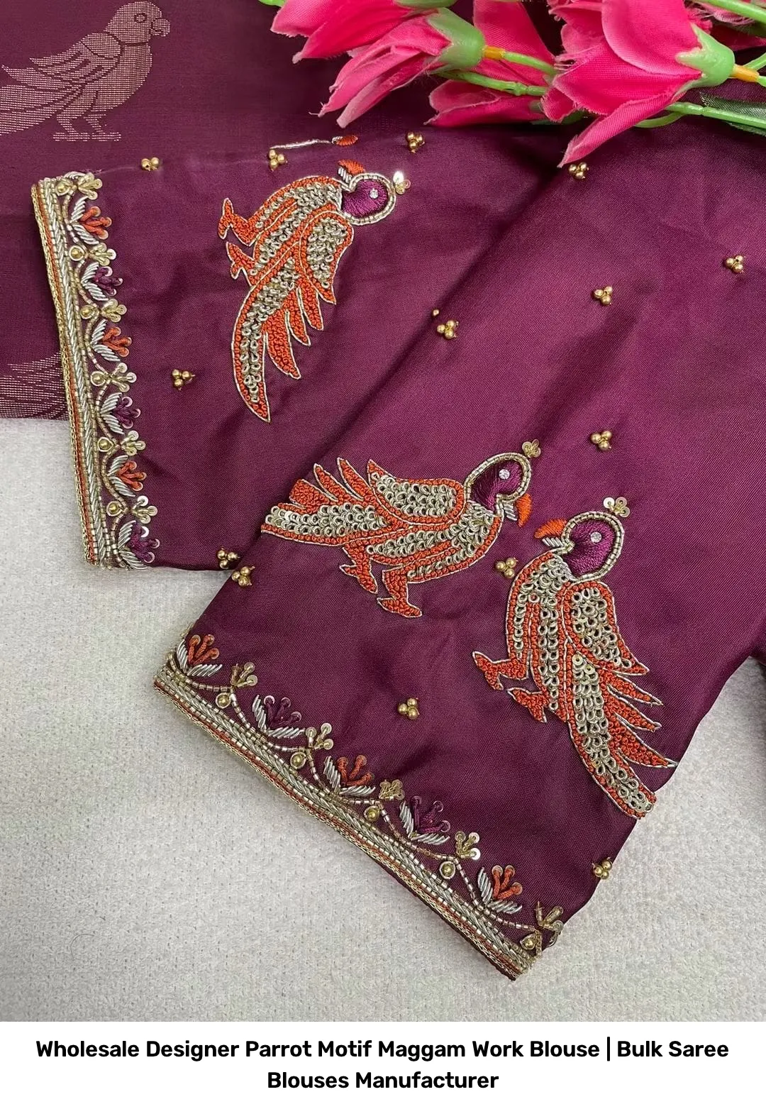 Wholesale Designer Parrot Motif Maggam Work Blouse | Bulk Saree Blouses Manufacturer 4