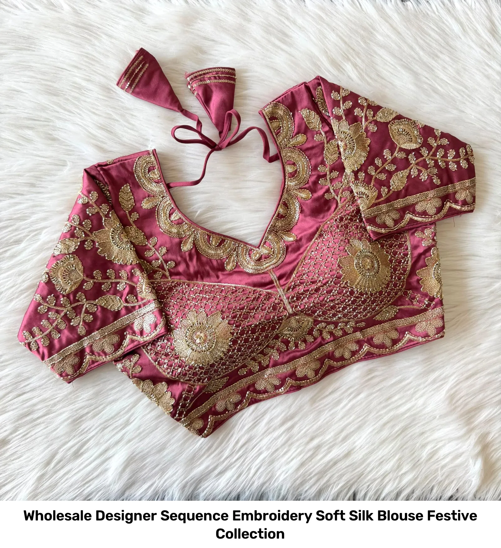 Wholesale Designer Sequence Embroidery Soft Silk Blouse – Festive Collection 3
