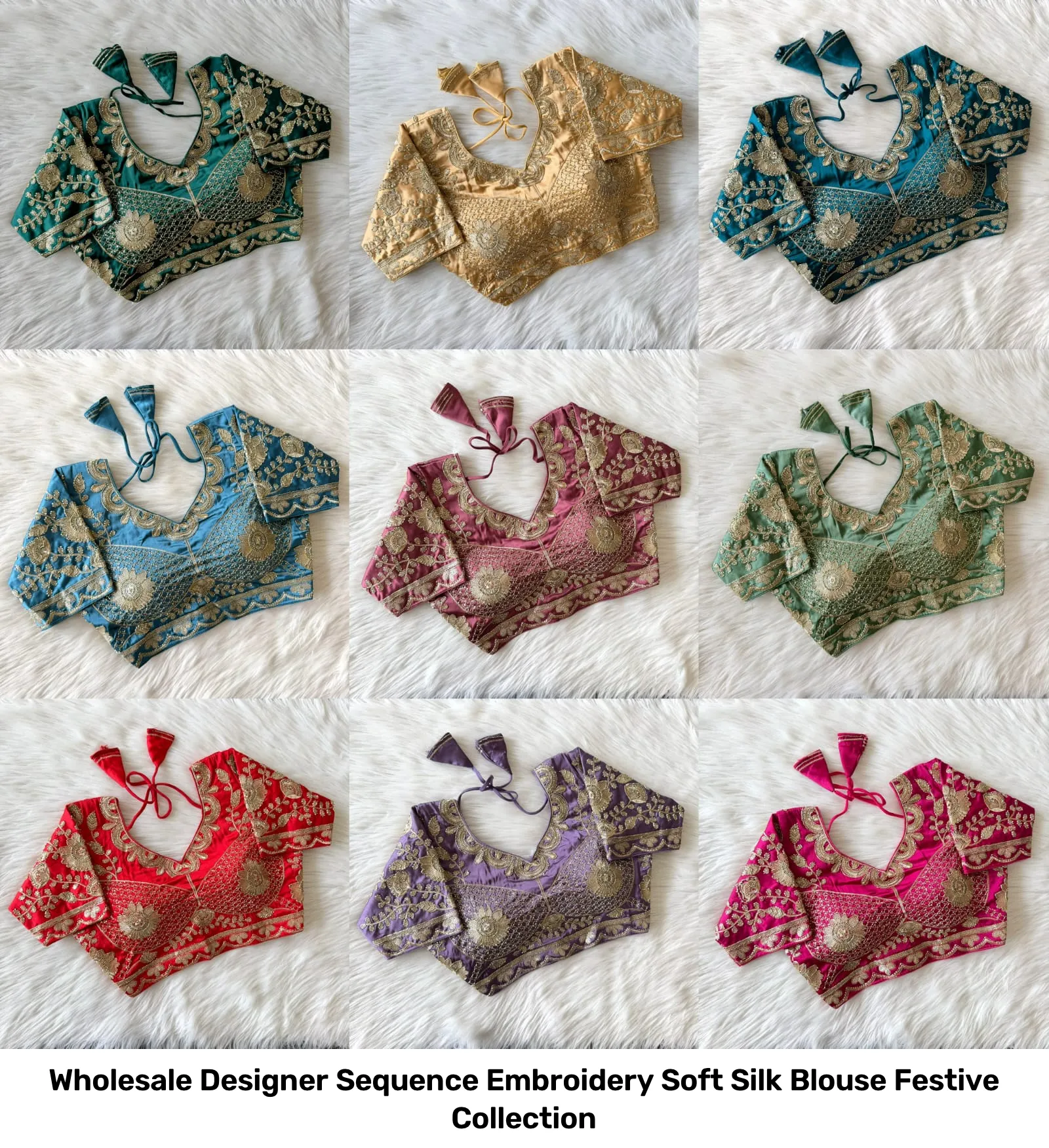 Wholesale Designer Sequence Embroidery Soft Silk Blouse – Festive Collection 9