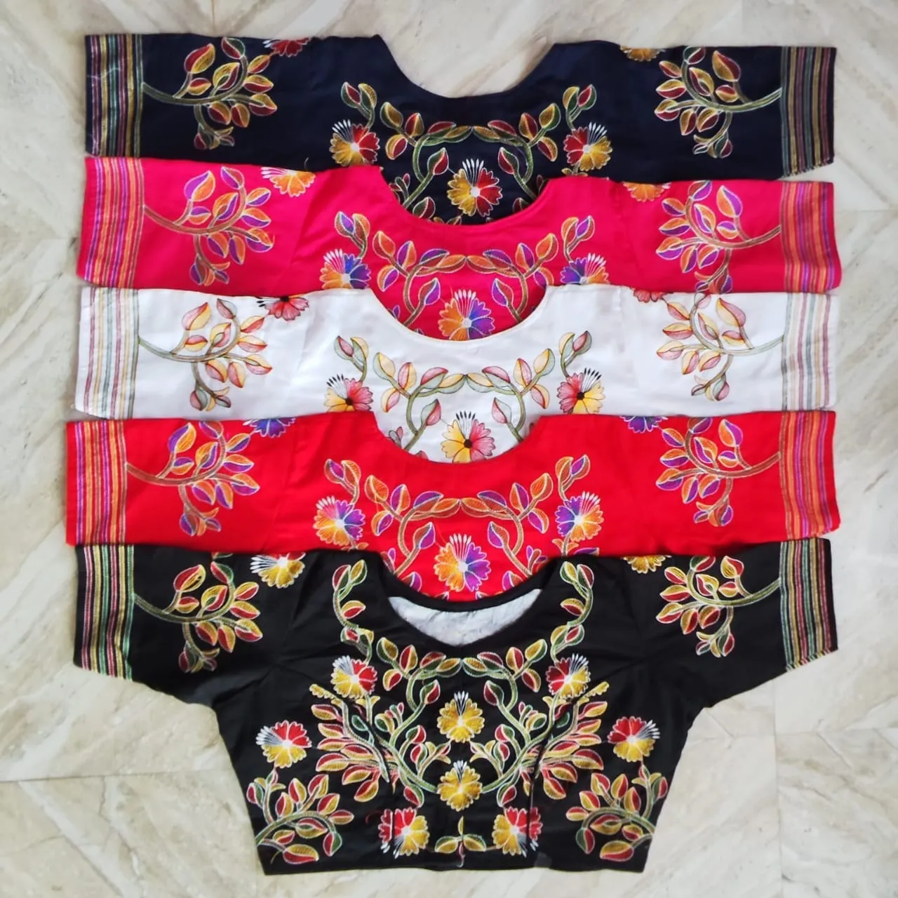 Wholesale Floral Kantha Stitch Embroidery Readymade Blouse – Malai Cotton Front Open Non-Padded Choli (Free Size 32–44)