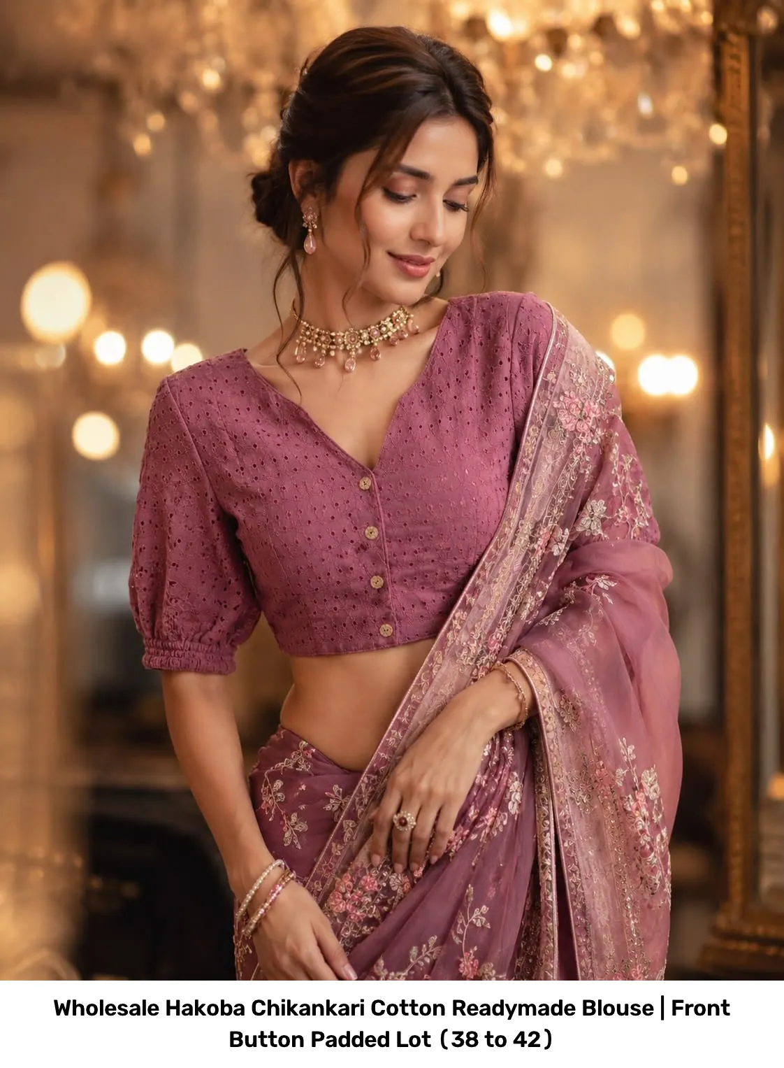 Wholesale Hakoba Chikankari Cotton Readymade Blouse | Front Button Padded Lot (38 to 42) 12