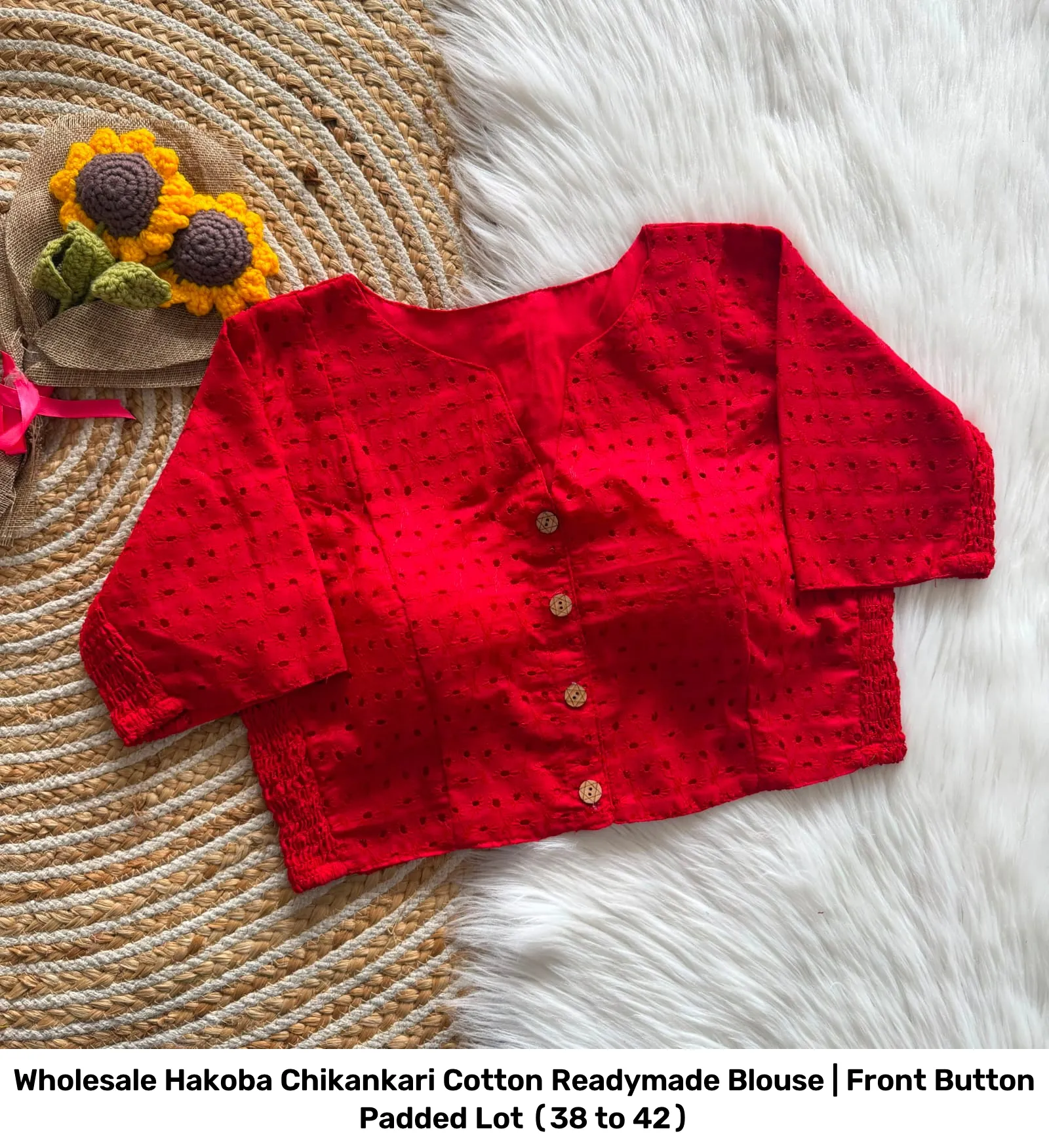 Wholesale Hakoba Chikankari Cotton Readymade Blouse | Front Button Padded Lot (38 to 42) 14