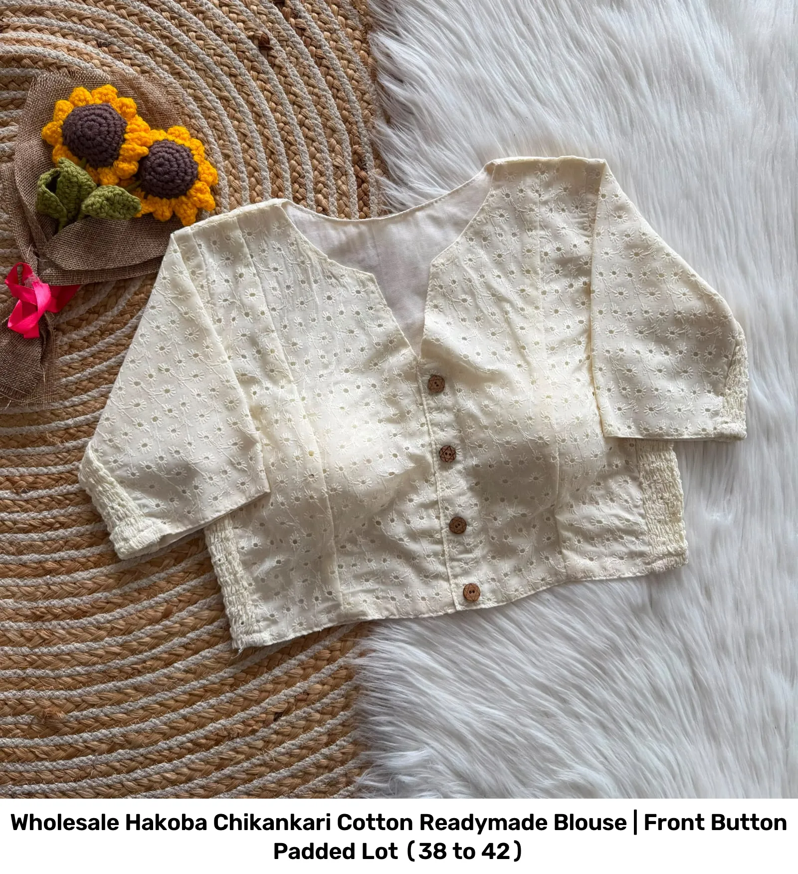 Wholesale Hakoba Chikankari Cotton Readymade Blouse | Front Button Padded Lot (38 to 42) 15