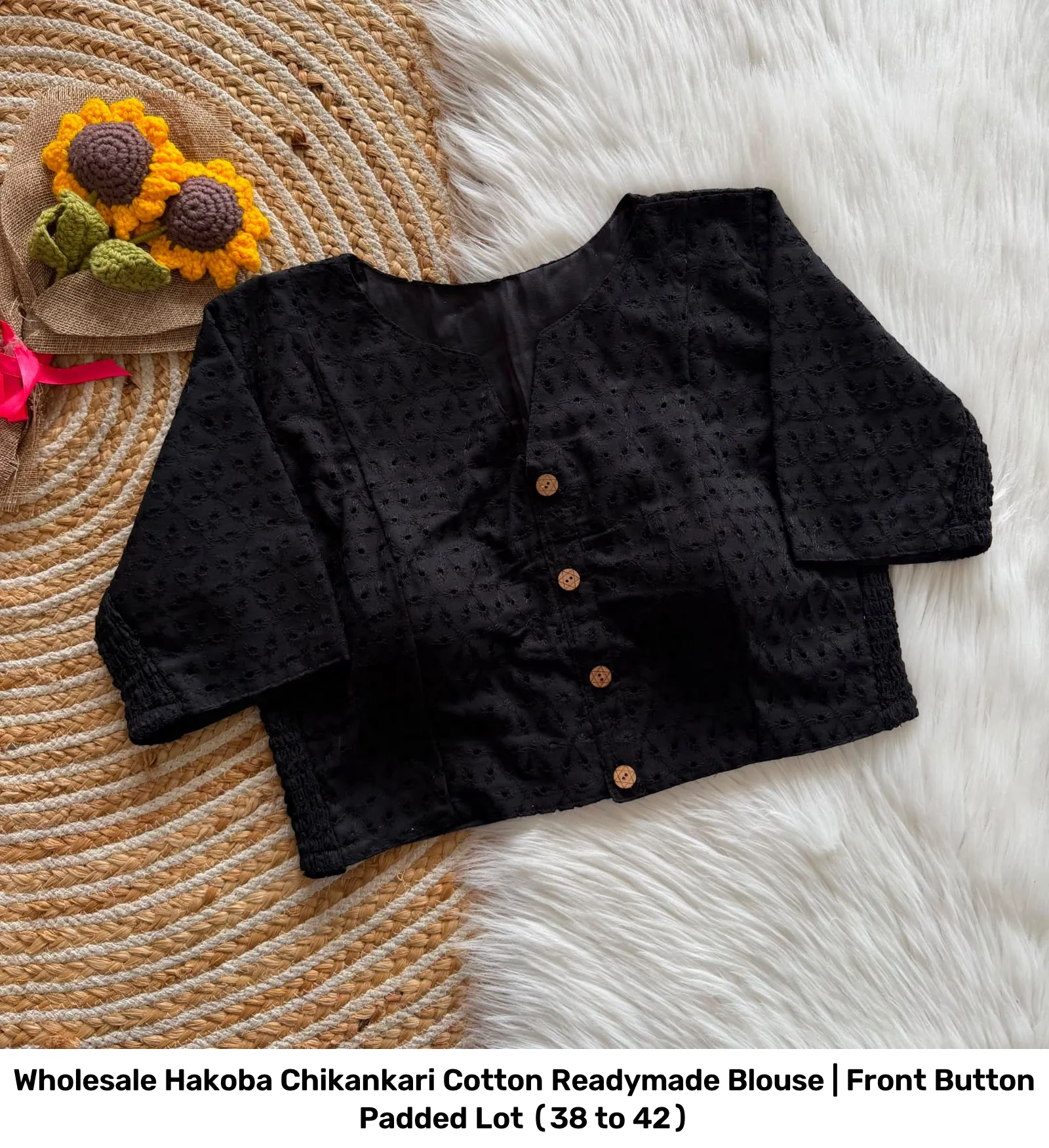 Wholesale Hakoba Chikankari Cotton Readymade Blouse | Front Button Padded Lot (38 to 42) 16