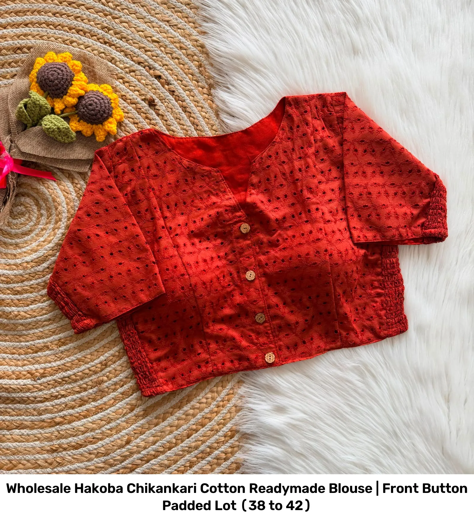 Wholesale Hakoba Chikankari Cotton Readymade Blouse | Front Button Padded Lot (38 to 42) 17