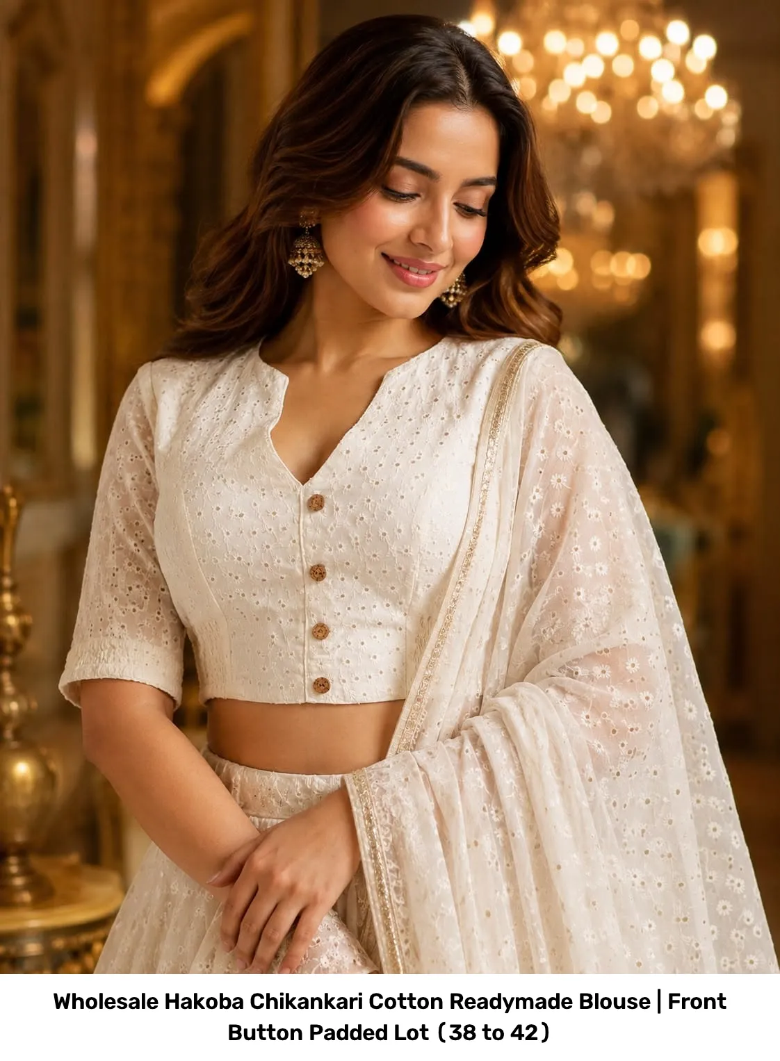 Wholesale Hakoba Chikankari Cotton Readymade Blouse | Front Button Padded Lot (38 to 42) 18