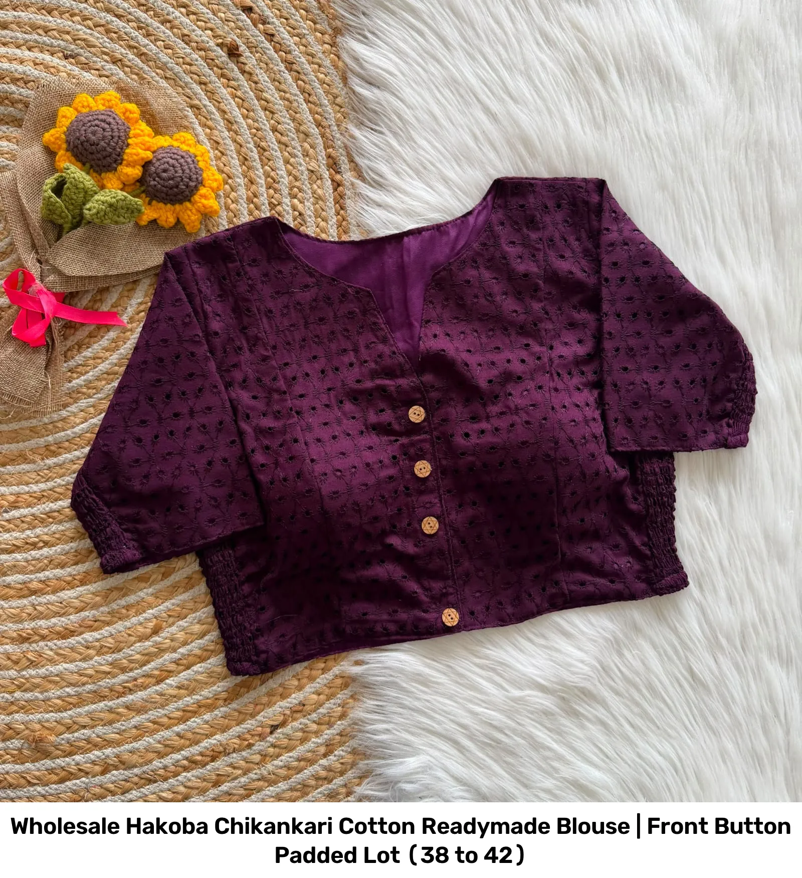 Wholesale Hakoba Chikankari Cotton Readymade Blouse | Front Button Padded Lot (38 to 42) 2