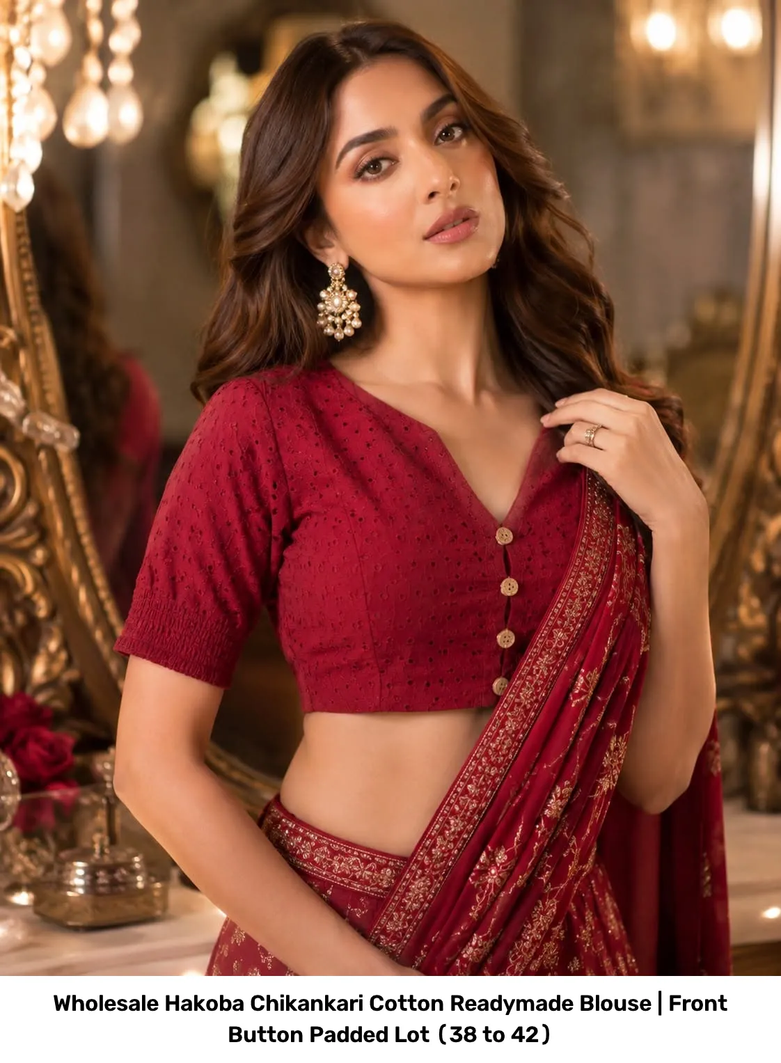 Wholesale Hakoba Chikankari Cotton Readymade Blouse | Front Button Padded Lot (38 to 42) 4