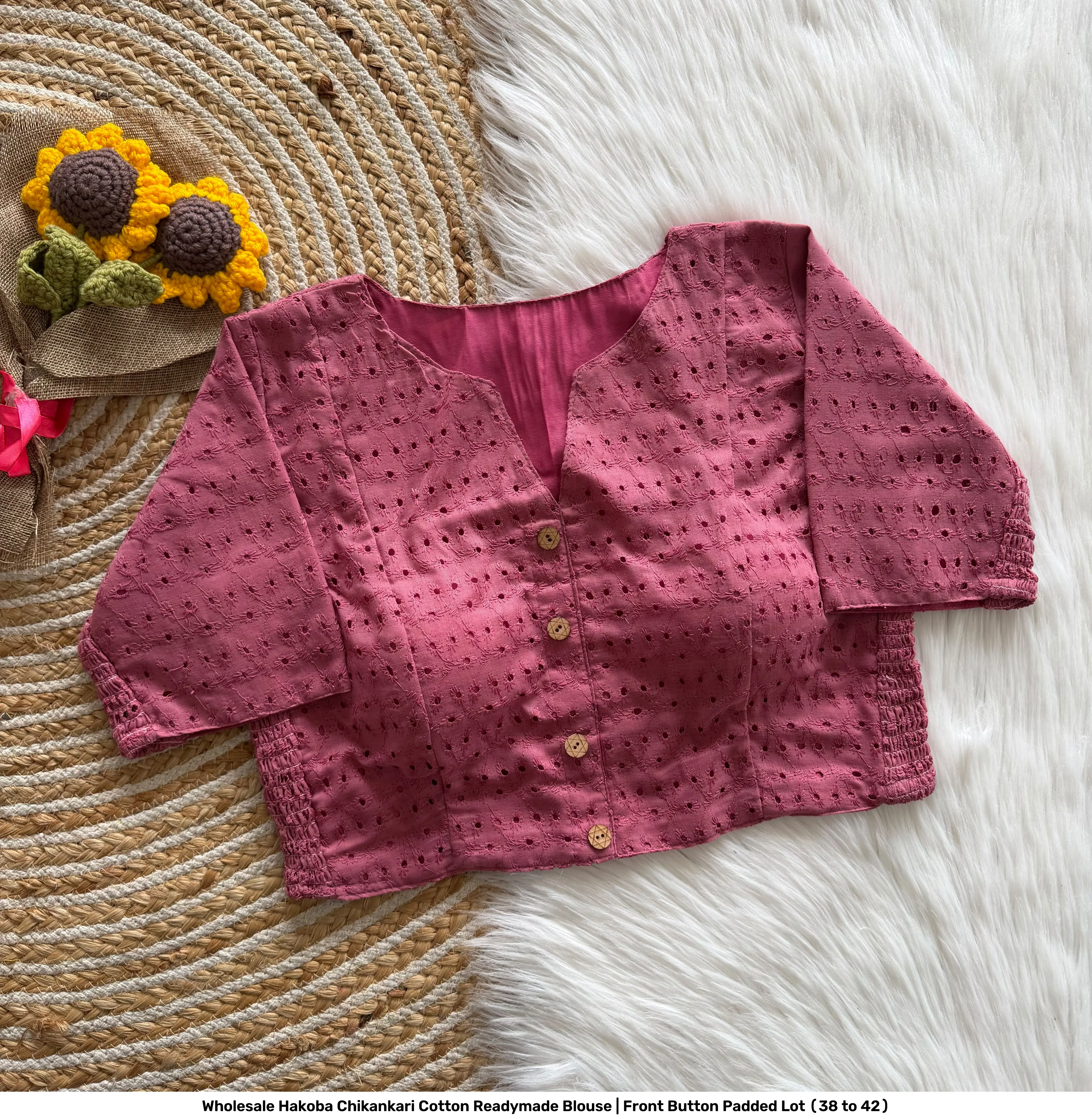 Wholesale Hakoba Chikankari Cotton Readymade Blouse | Front Button Padded Lot (38 to 42) 5