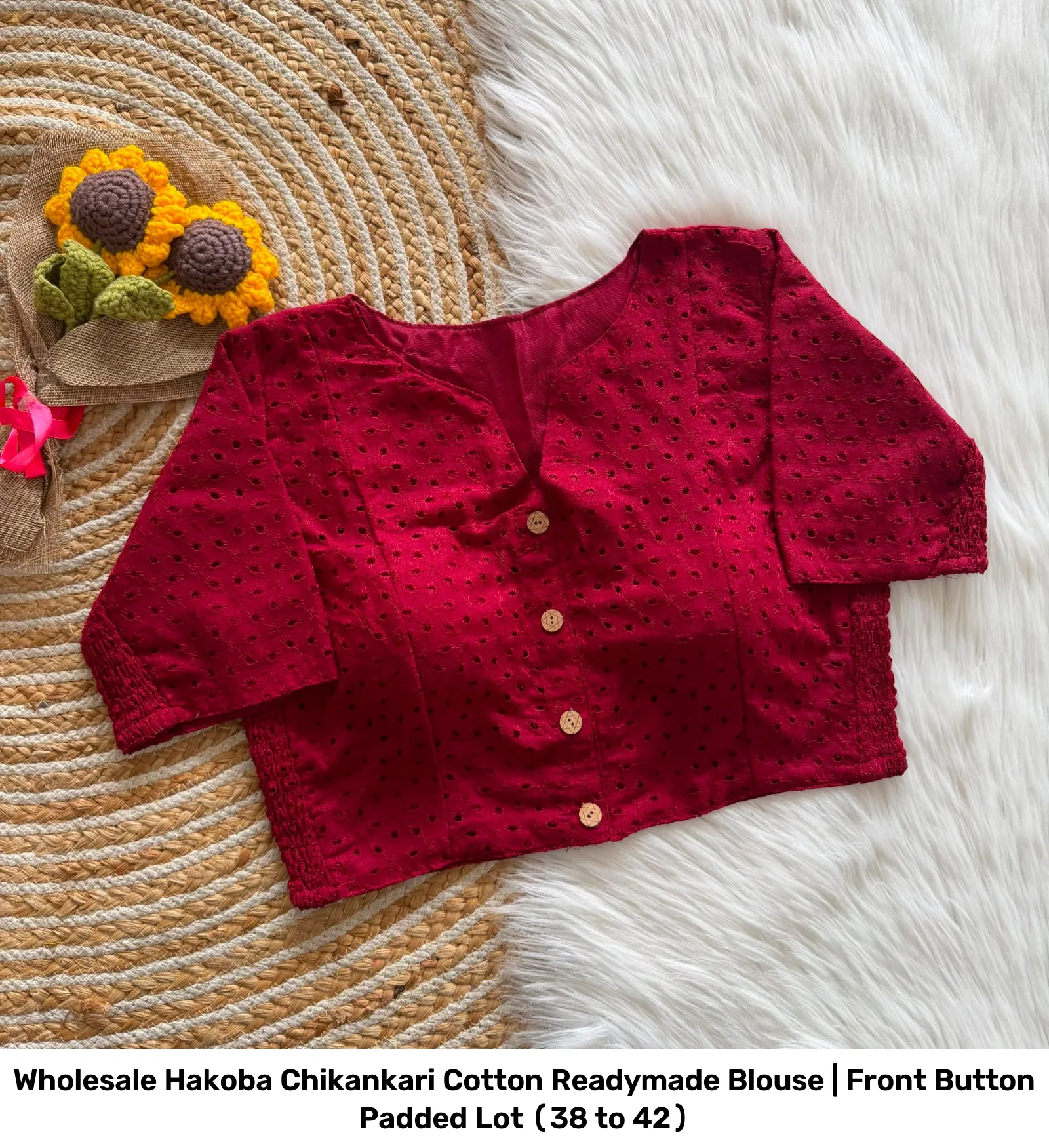 Wholesale Hakoba Chikankari Cotton Readymade Blouse | Front Button Padded Lot (38 to 42) 6