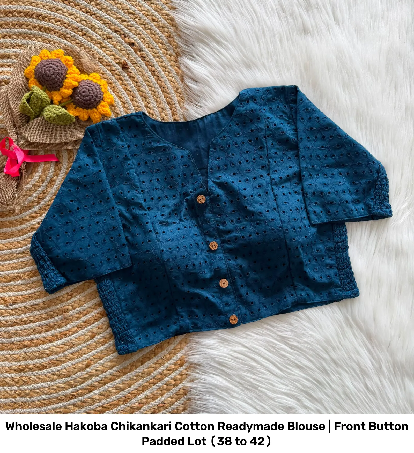 Wholesale Hakoba Chikankari Cotton Readymade Blouse | Front Button Padded Lot (38 to 42) 7