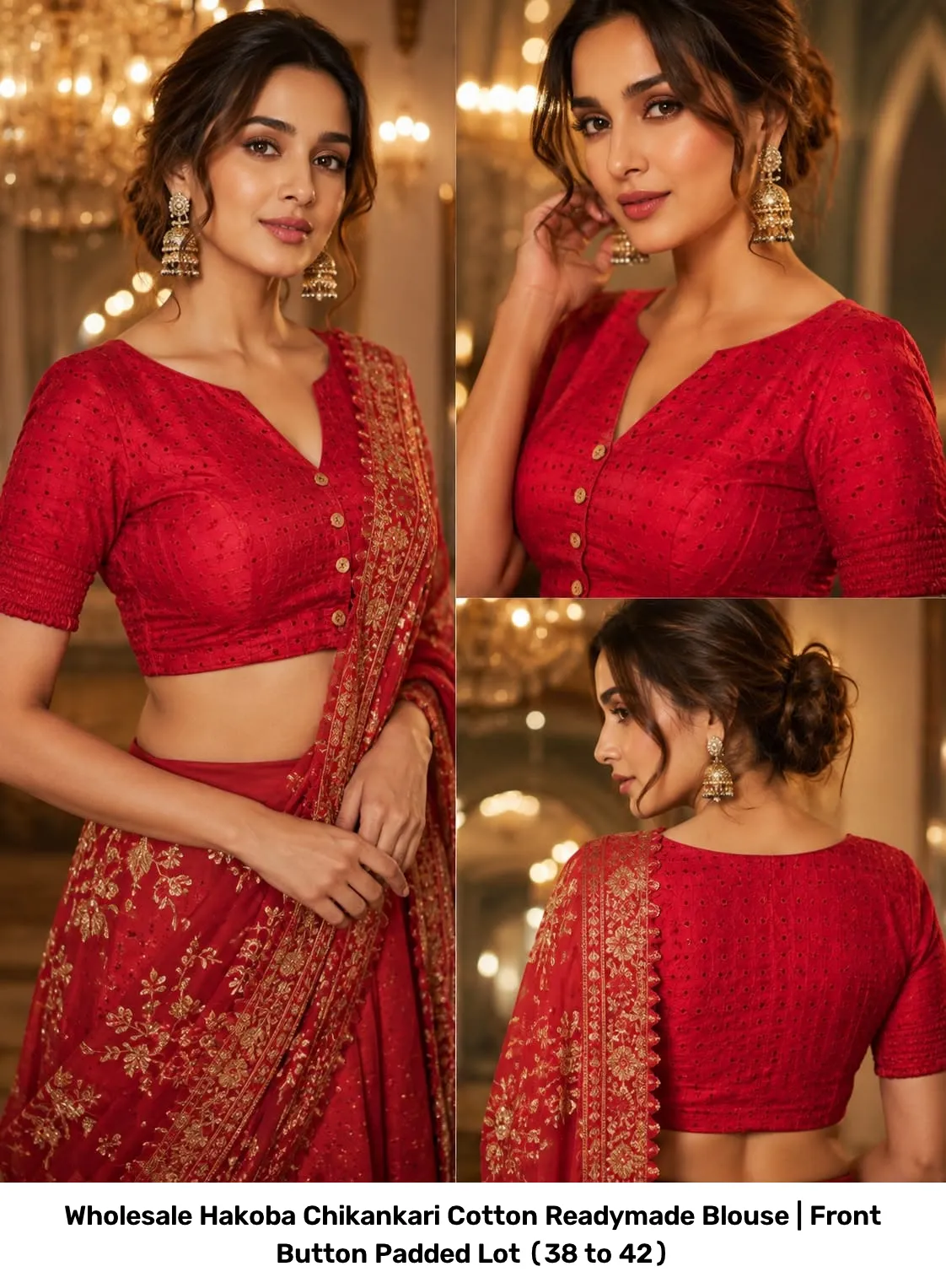 Wholesale Hakoba Chikankari Cotton Readymade Blouse | Front Button Padded Lot (38 to 42) 8