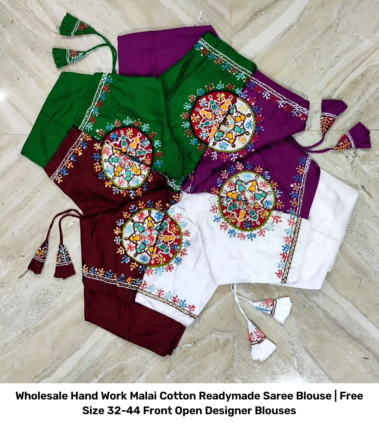 Wholesale Hand Work Malai Cotton Readymade Saree Blouse | Free Size 32-44 Front Open Designer Blouses 2