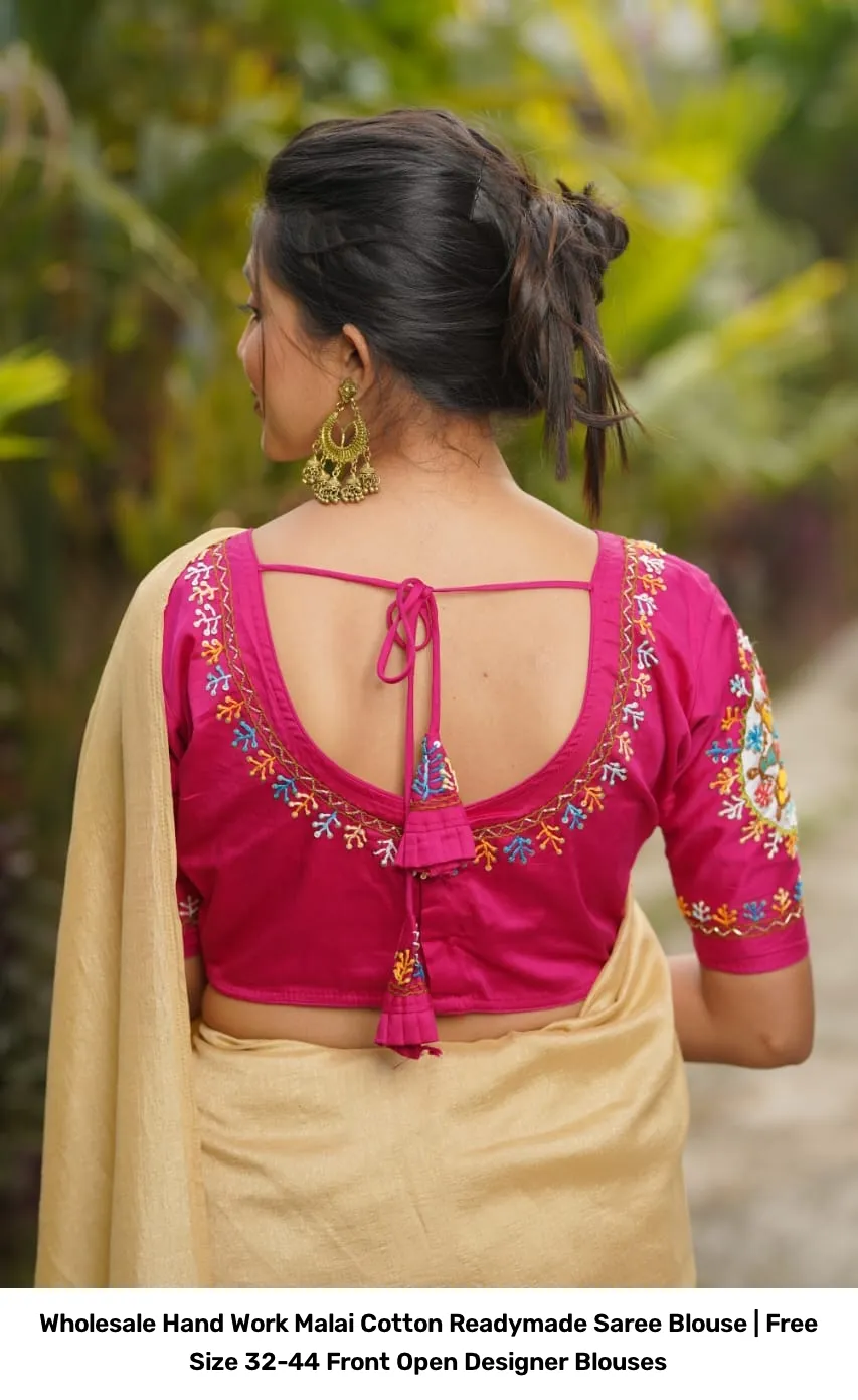 Wholesale Hand Work Malai Cotton Readymade Saree Blouse | Free Size 32-44 Front Open Designer Blouses 4