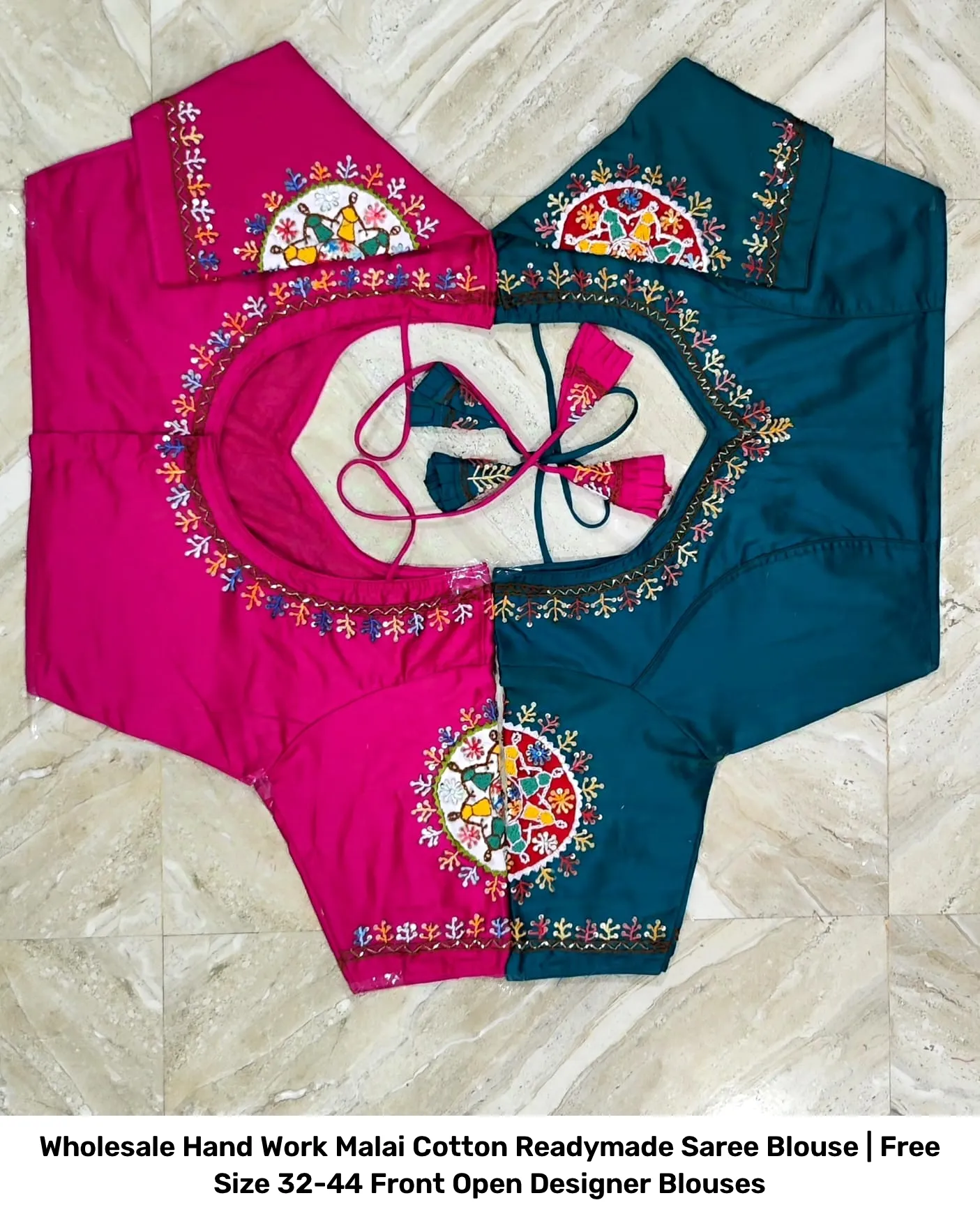Wholesale Hand Work Malai Cotton Readymade Saree Blouse | Free Size 32-44 Front Open Designer Blouses 5