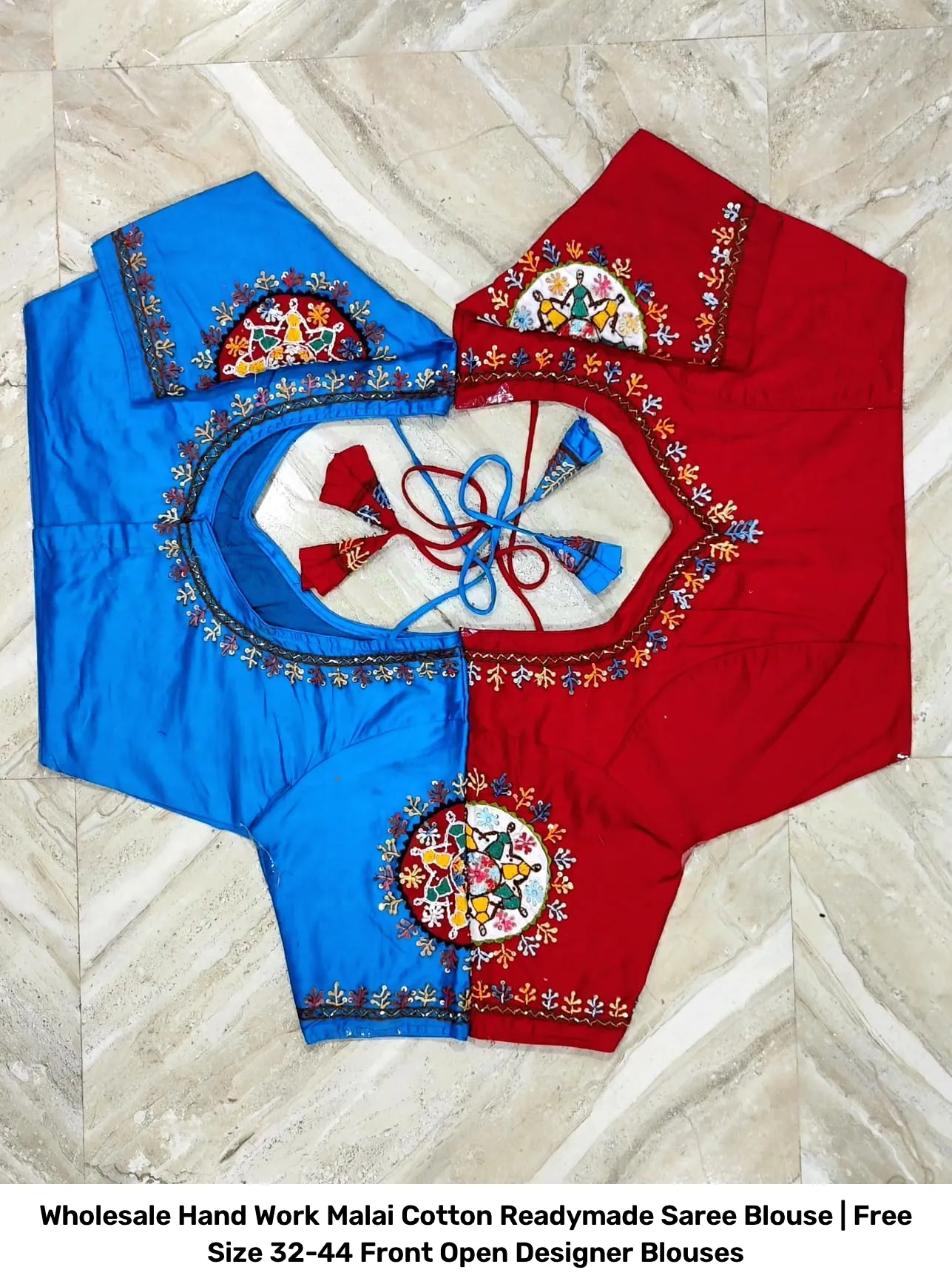Wholesale Hand Work Malai Cotton Readymade Saree Blouse | Free Size 32-44 Front Open Designer Blouses 7
