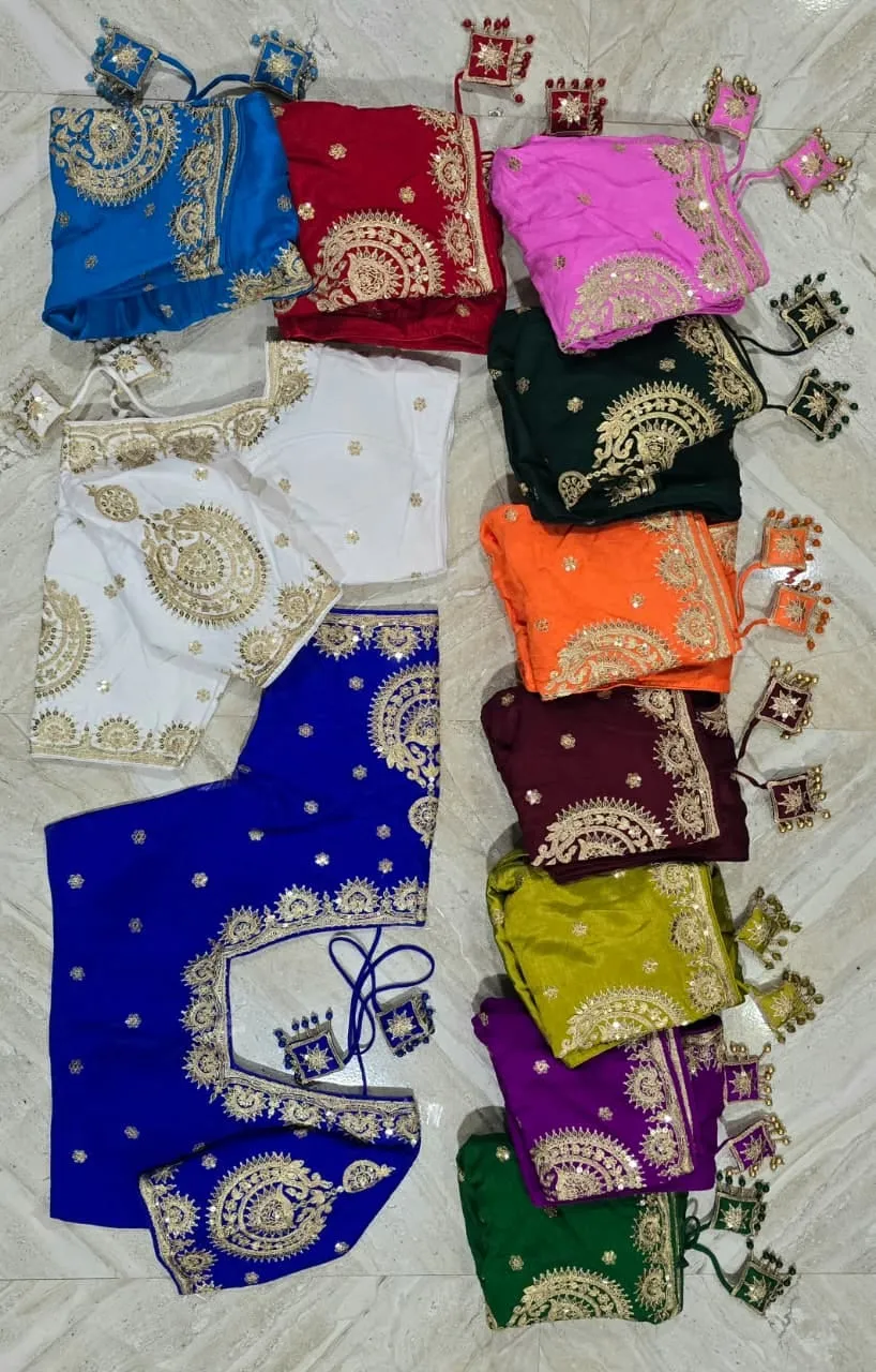 Wholesale Heavy Zari Embroidered Silk Bridal Blouse – Padded Back Open Dori Saree Choli (Free Size 32–44)