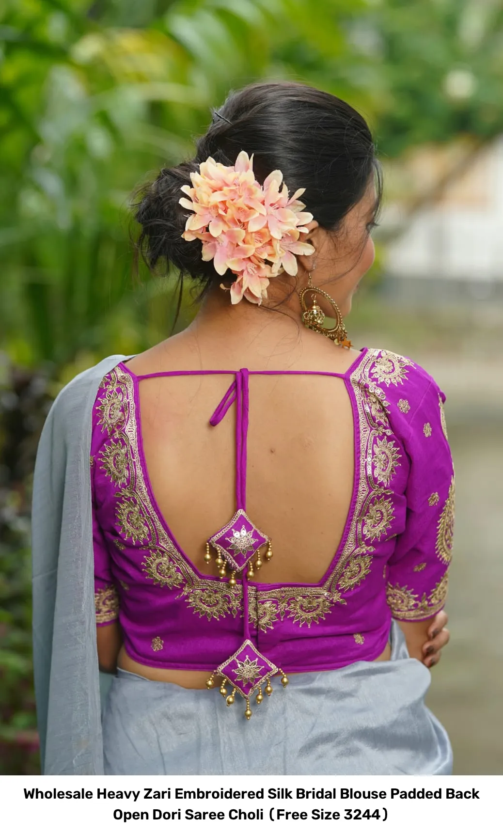Wholesale Heavy Zari Embroidered Silk Bridal Blouse – Padded Back Open Dori Saree Choli (Free Size 32–44) 3