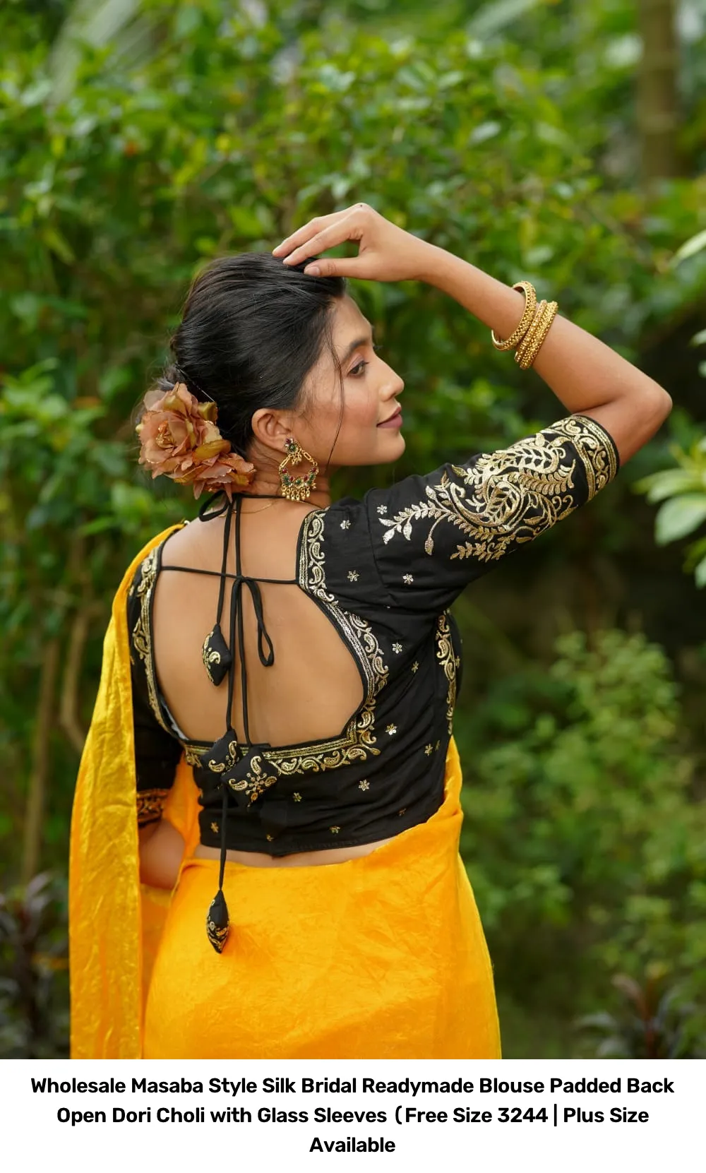 Wholesale Masaba Style Silk Bridal Readymade Blouse – Padded Back Open Dori Choli with Glass Sleeves (Free Size 32–44 | Plus Size Available 2