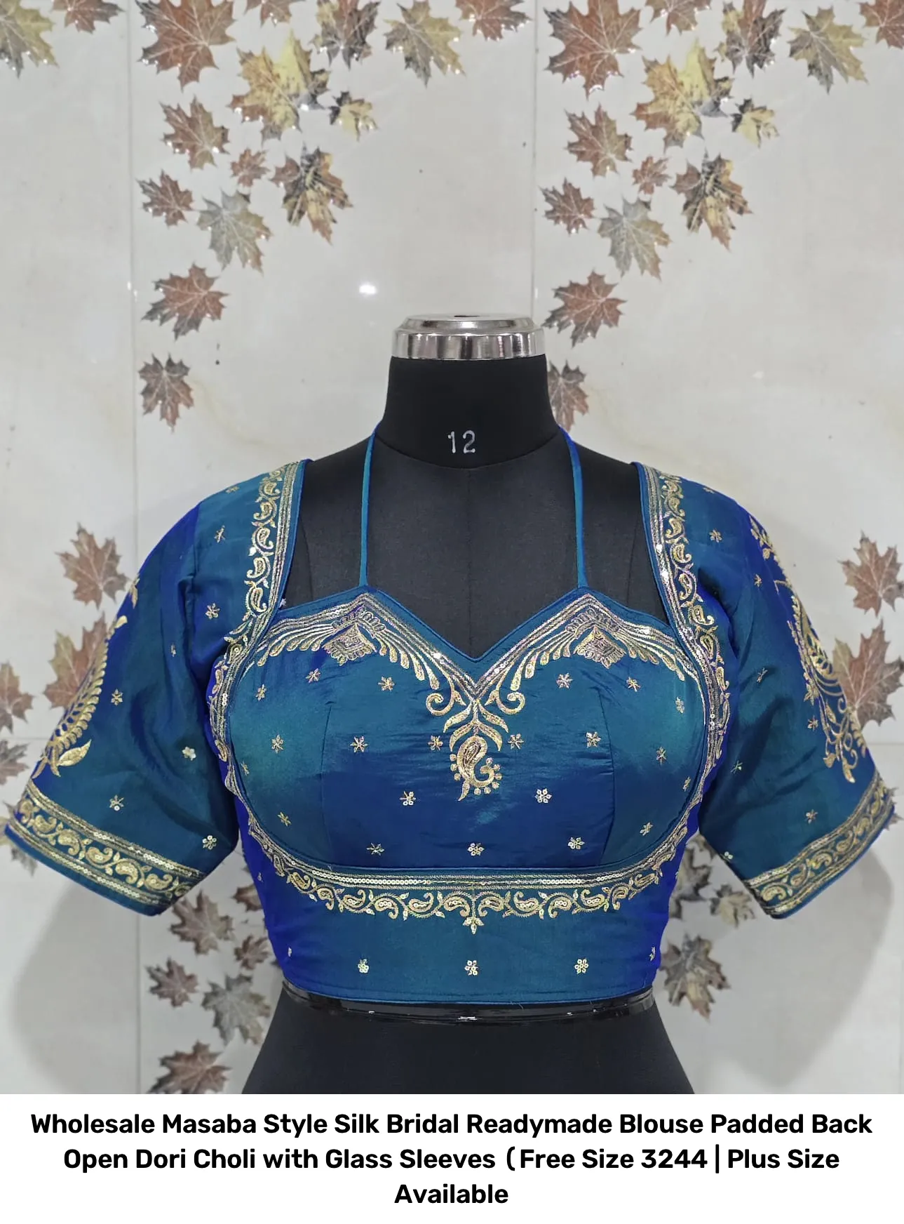 Wholesale Masaba Style Silk Bridal Readymade Blouse – Padded Back Open Dori Choli with Glass Sleeves (Free Size 32–44 | Plus Size Available 3