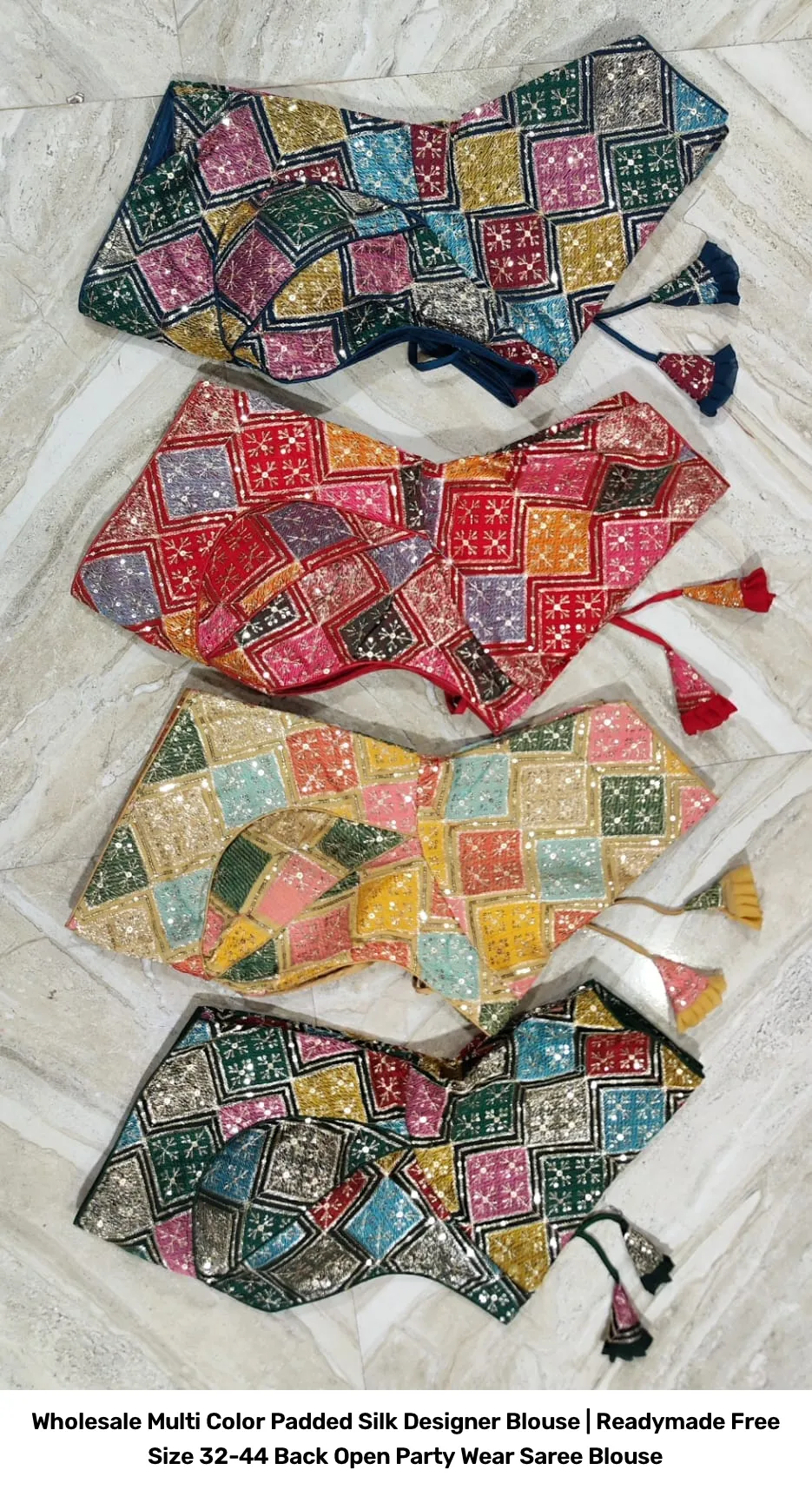 Wholesale Multi Color Padded Silk Designer Blouse | Readymade Free Size 32-44 Back Open Party Wear Saree Blouse 2