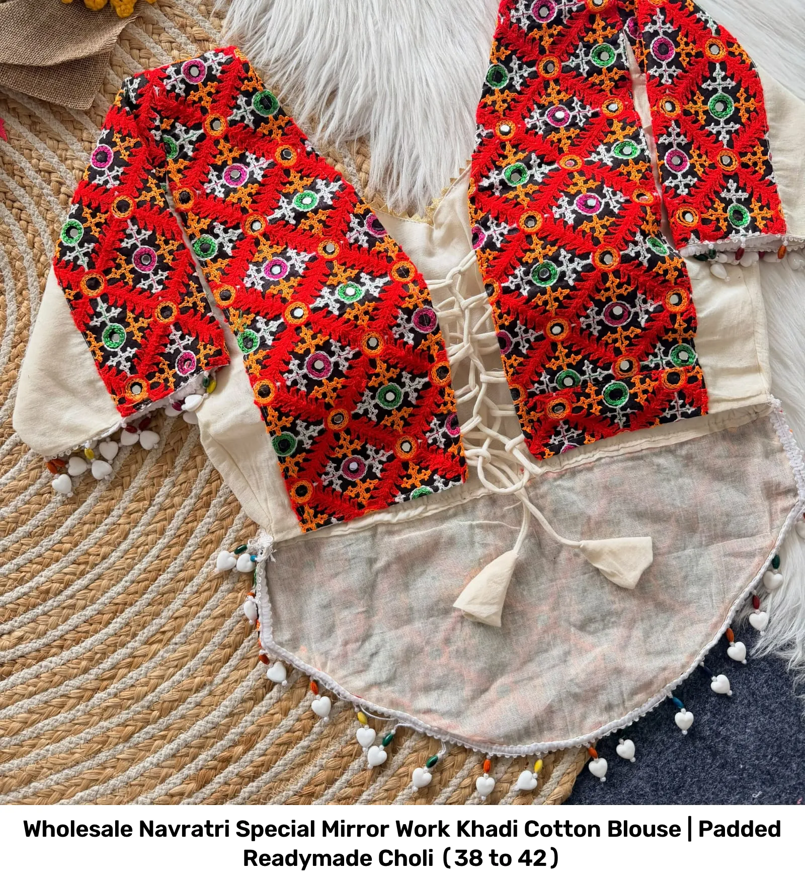Wholesale Navratri Special Mirror Work Khadi Cotton Blouse | Padded Readymade Choli (38 to 42) 3