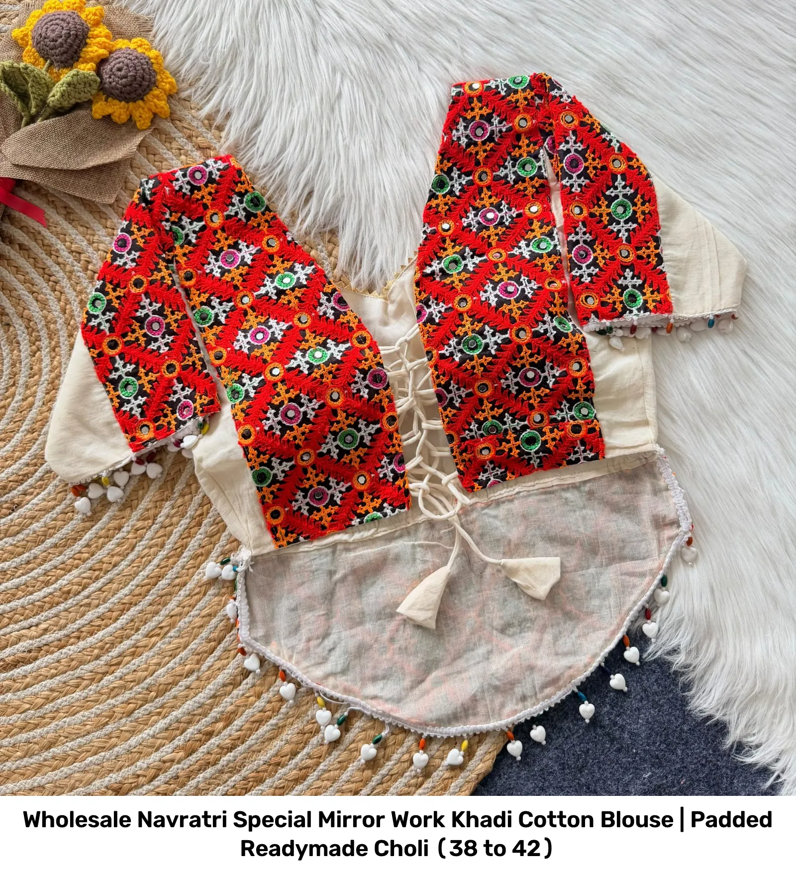 Wholesale Navratri Special Mirror Work Khadi Cotton Blouse | Padded Readymade Choli (38 to 42) 5
