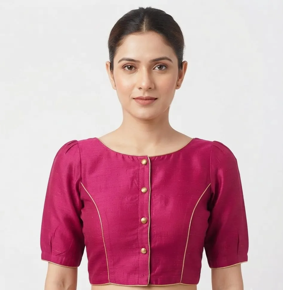 Wholesale Plain Raw Silk Saree Blouse | Designer Front Buttoned & Back Open Blouse Bulk Supplier